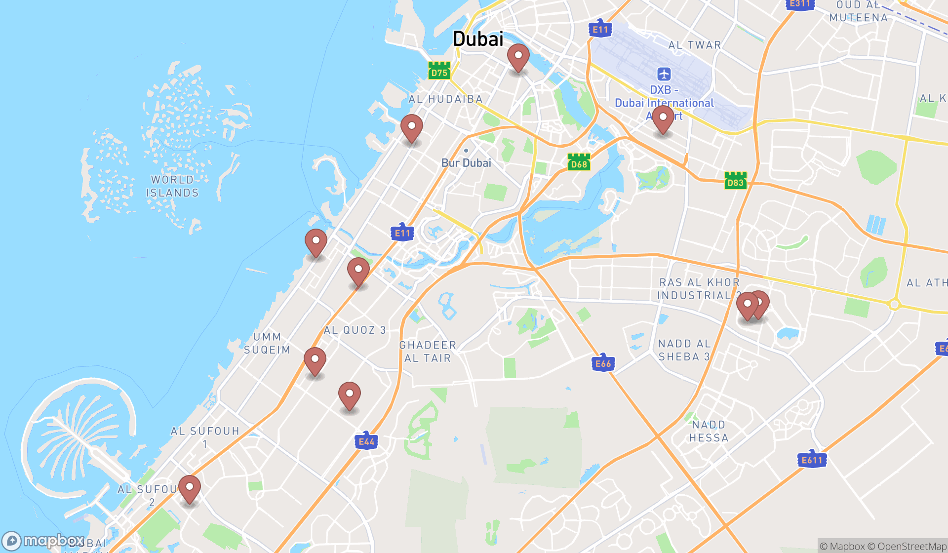 Map showing the ranked furniture wholesalers in Dubai, Dubai