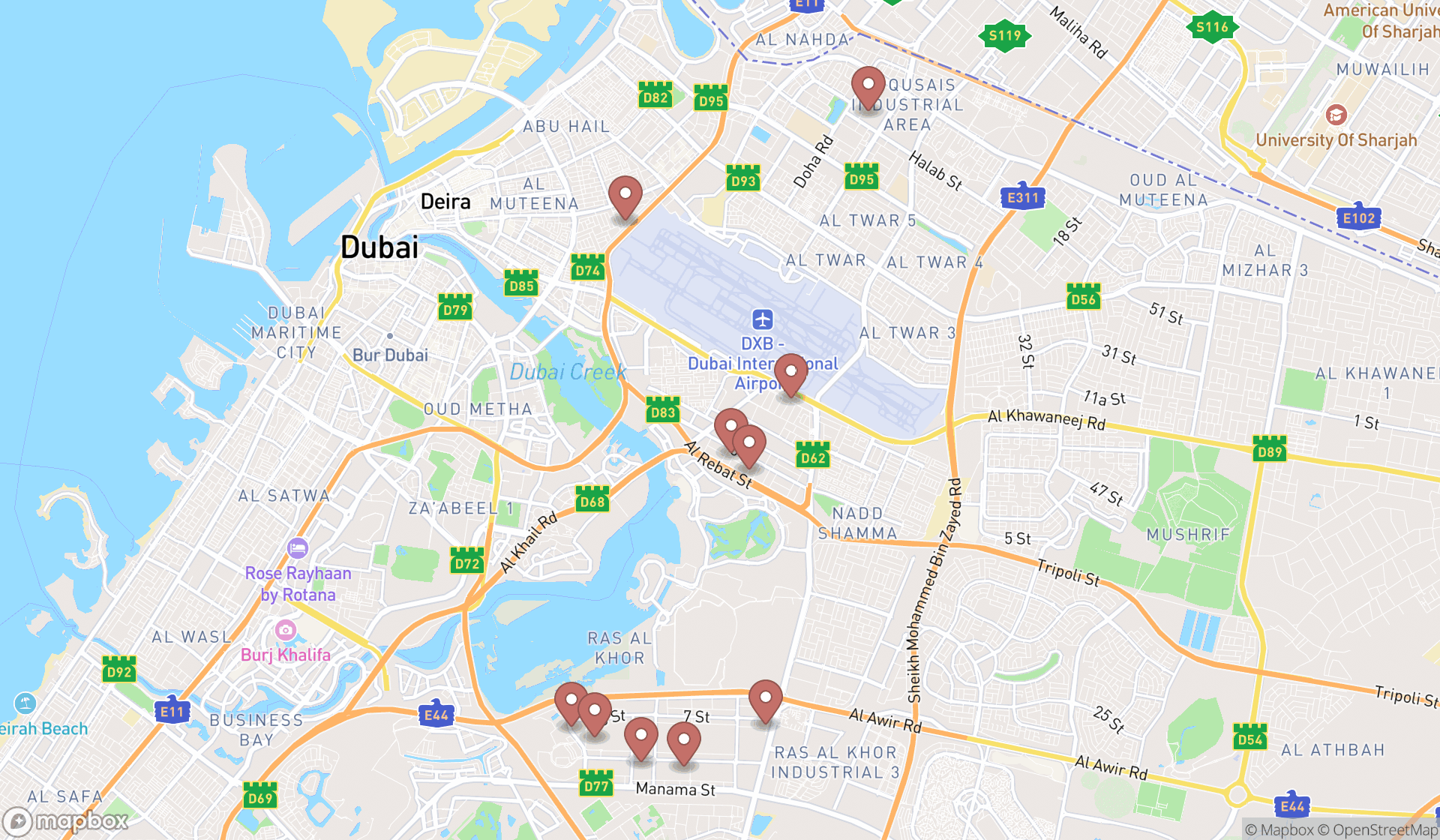 Map showing the ranked garage builders in Dubai, Dubai