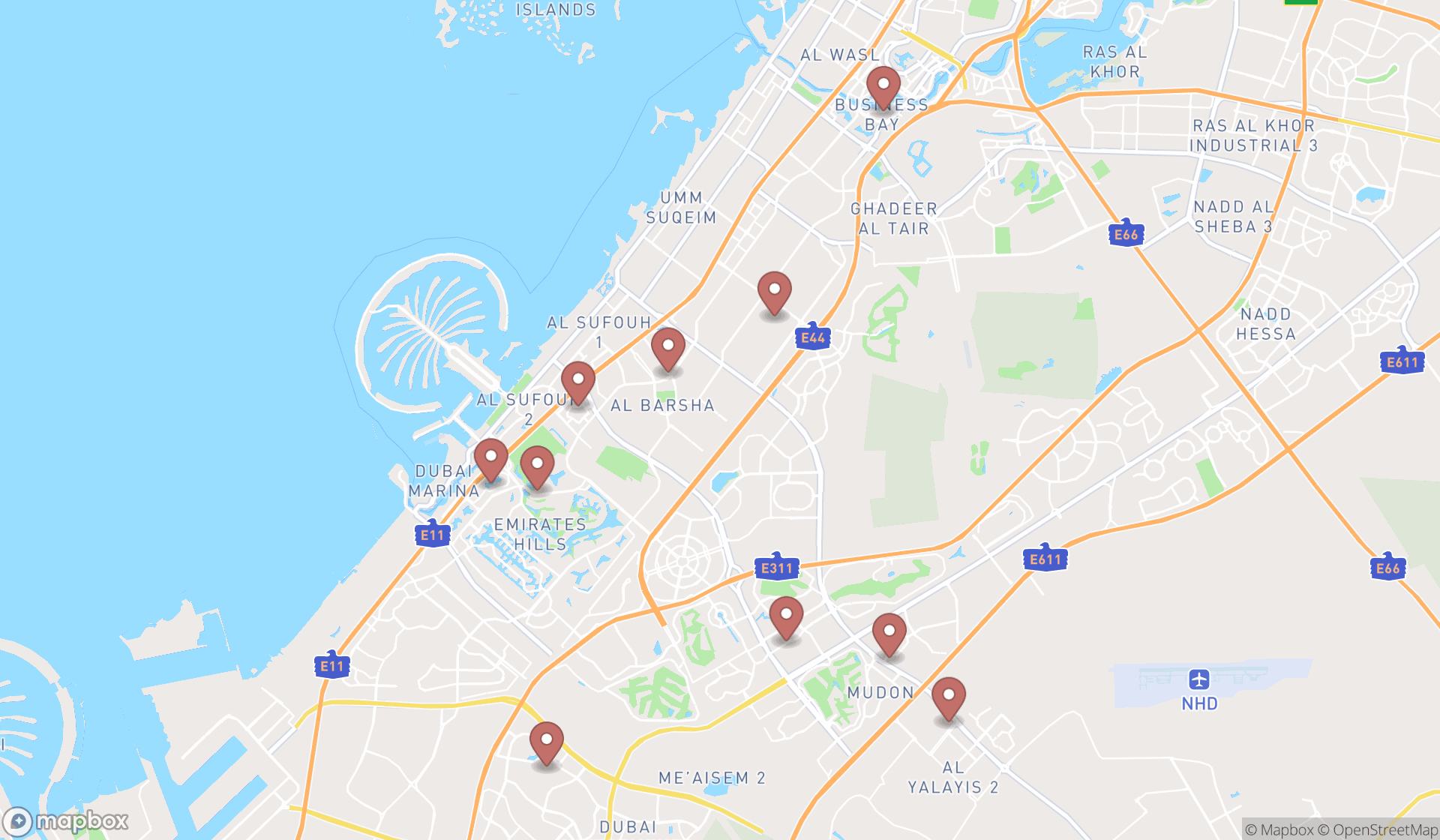 Map showing the ranked garbage collection services in Dubai, Dubai
