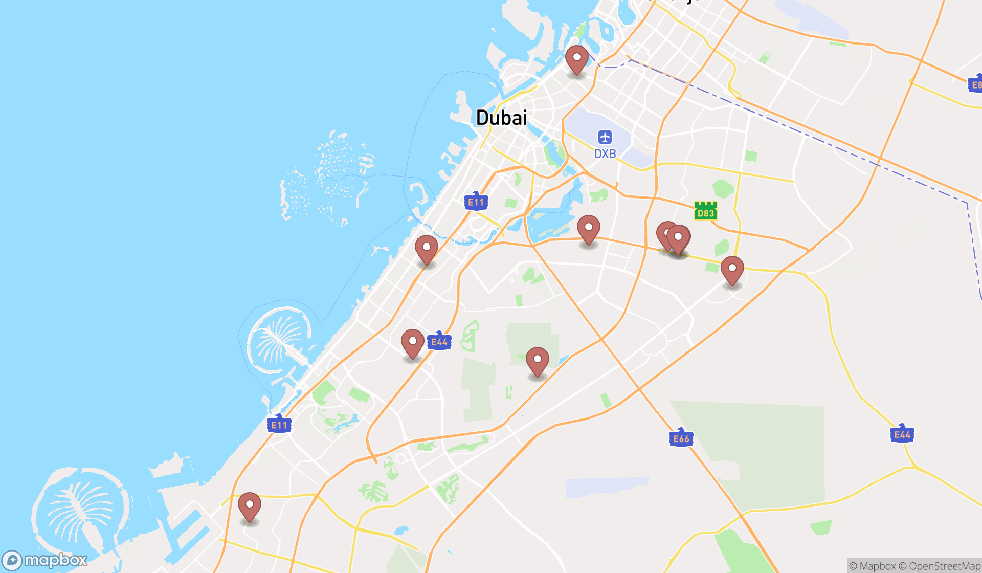 Map showing the ranked garden building suppliers in Dubai, Dubai