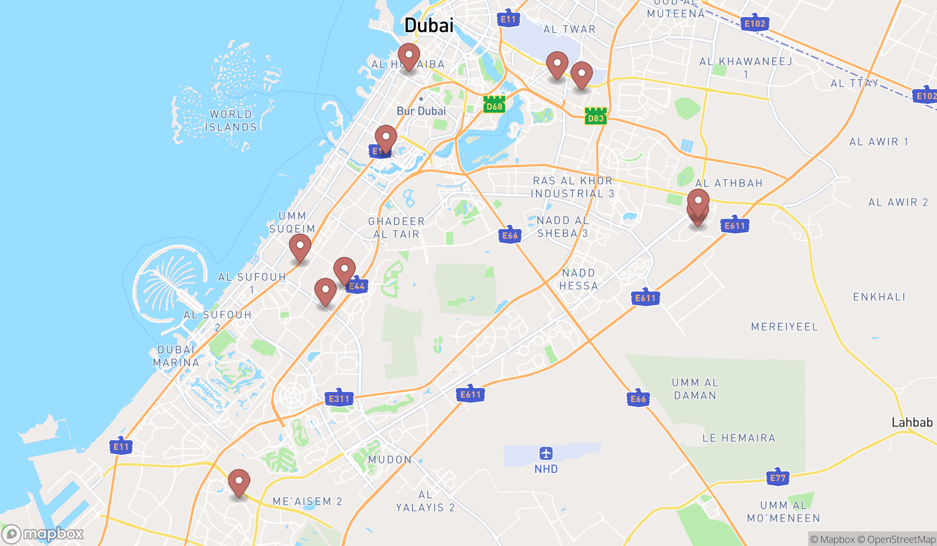 Map showing the ranked garden centers in Dubai, Dubai