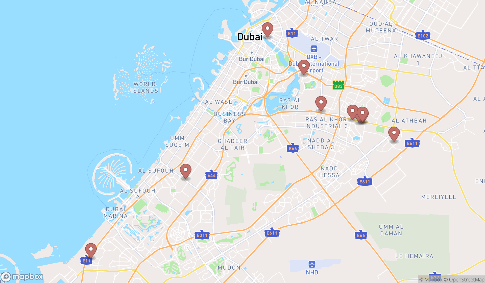 Map showing the ranked garden furniture shops in Dubai, Dubai