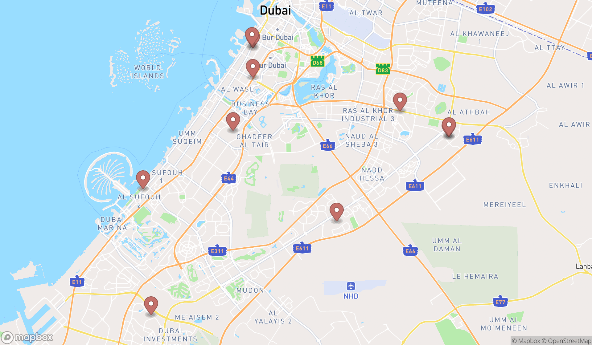 Map showing the ranked gardeners in Dubai, Dubai