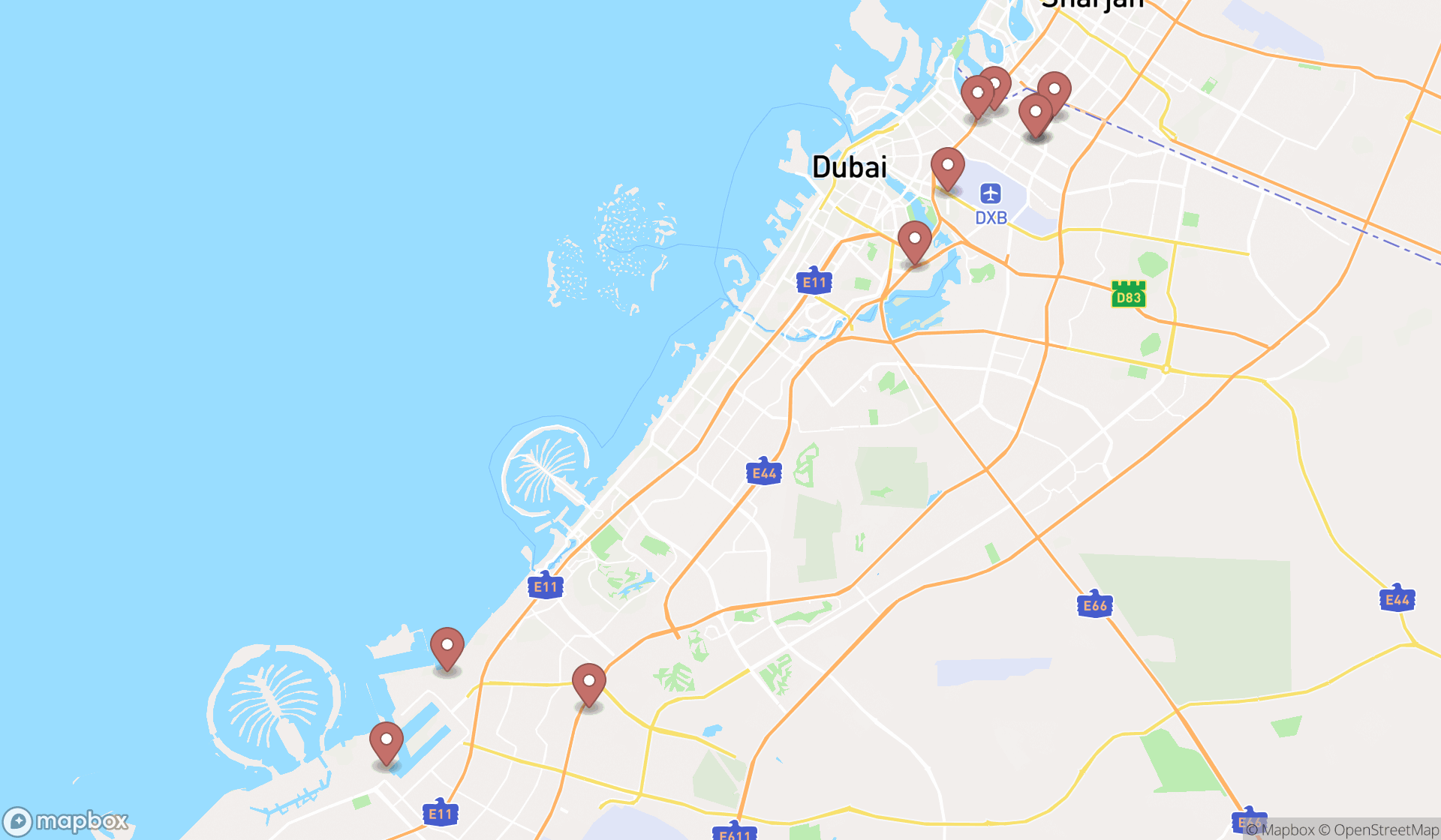 Map showing the ranked gas companies in Dubai, Dubai