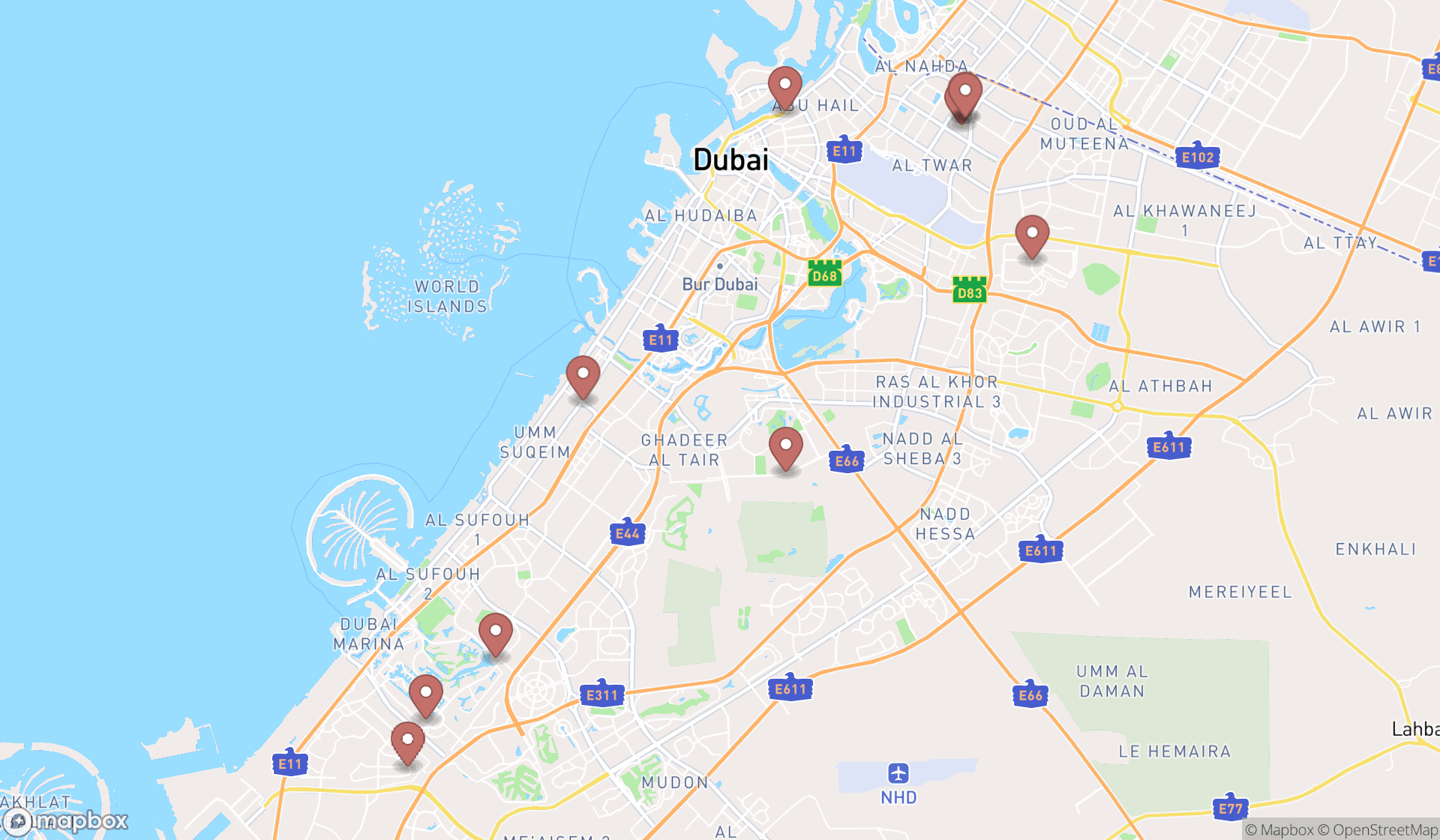 Map showing the ranked gas cylinders suppliers in Dubai, Dubai