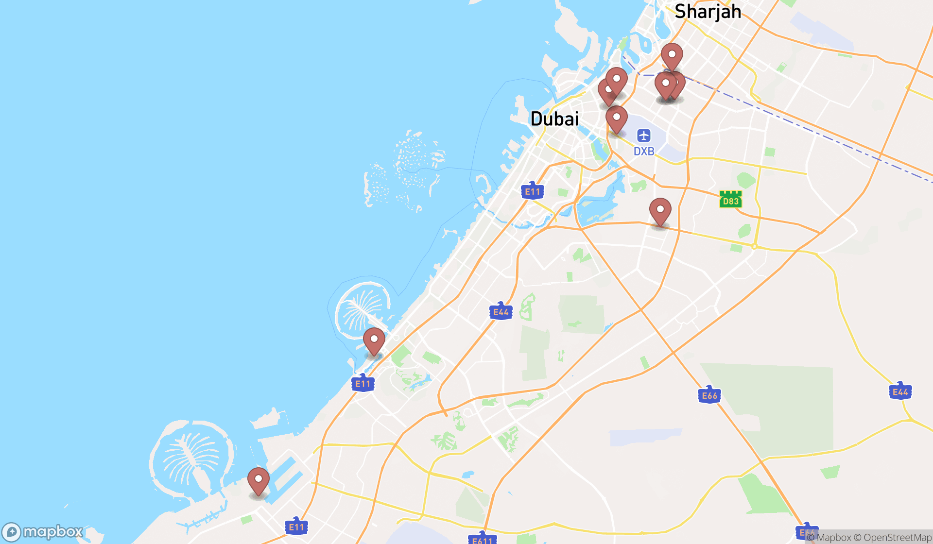 Map showing the ranked gas installation services in Dubai, Dubai