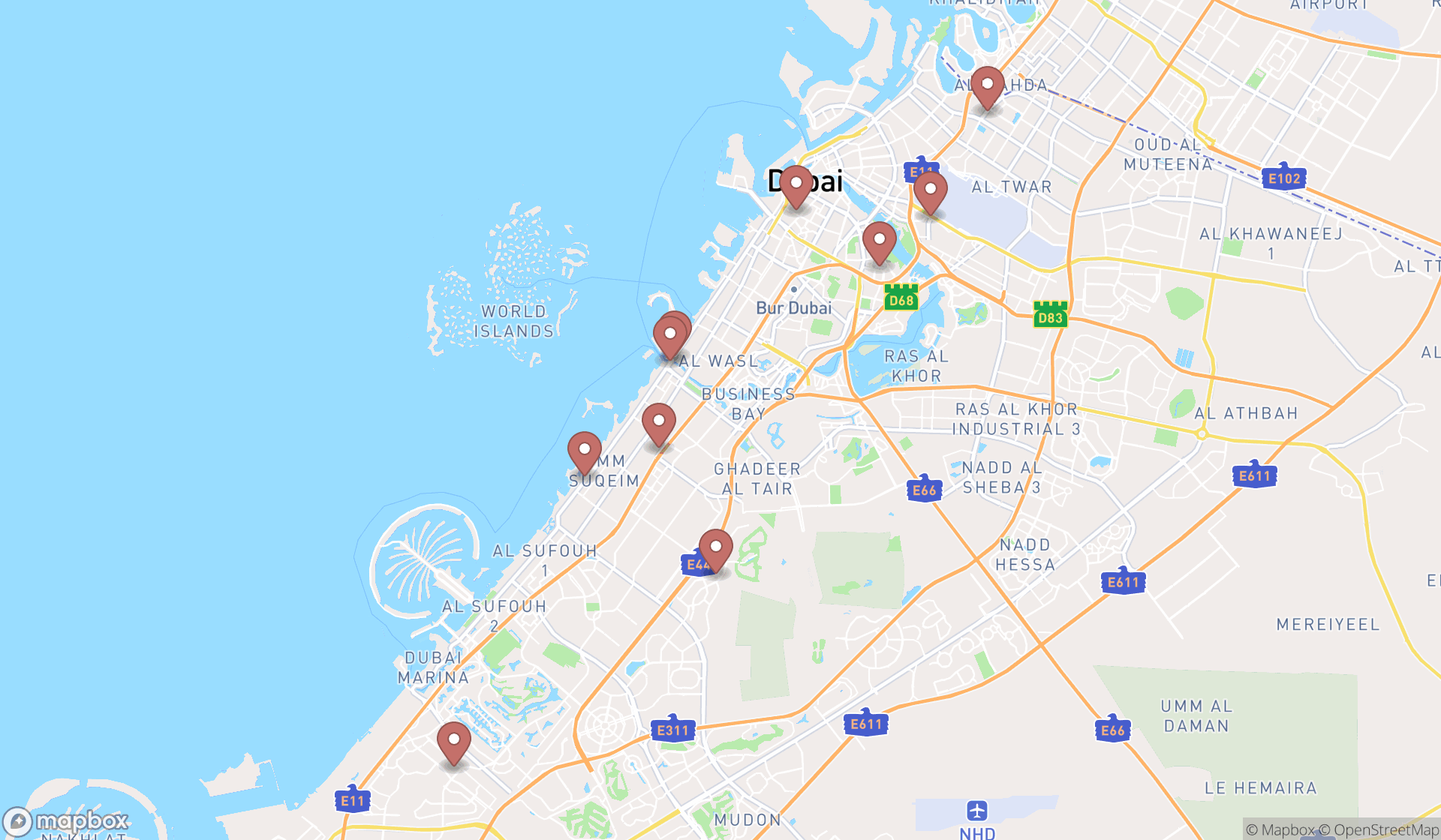 Map showing the ranked gastrointestinal surgeons in Dubai, Dubai