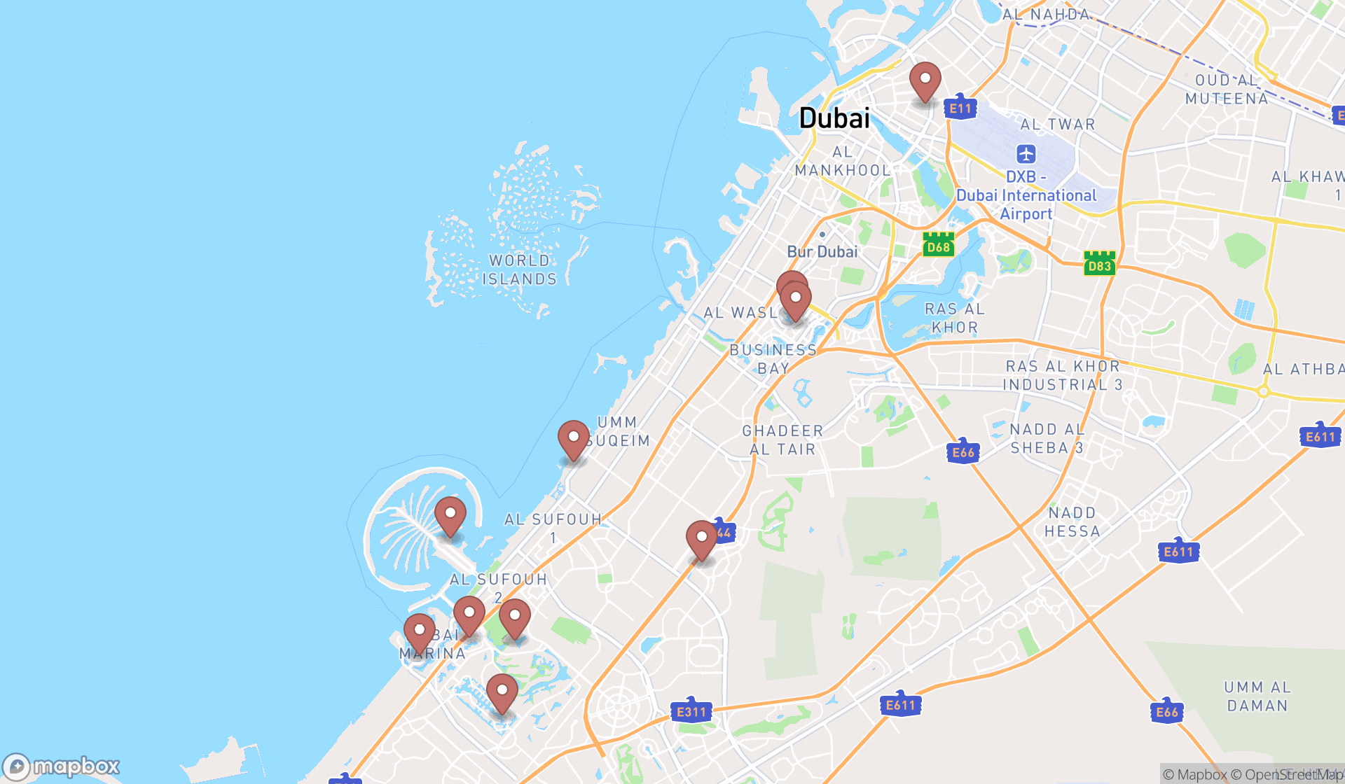 Map showing the ranked gastropubs in Dubai, Dubai