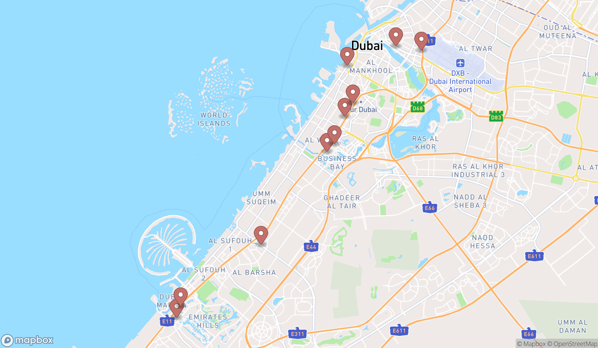 Map showing the ranked general practice attorneys in Dubai, Dubai