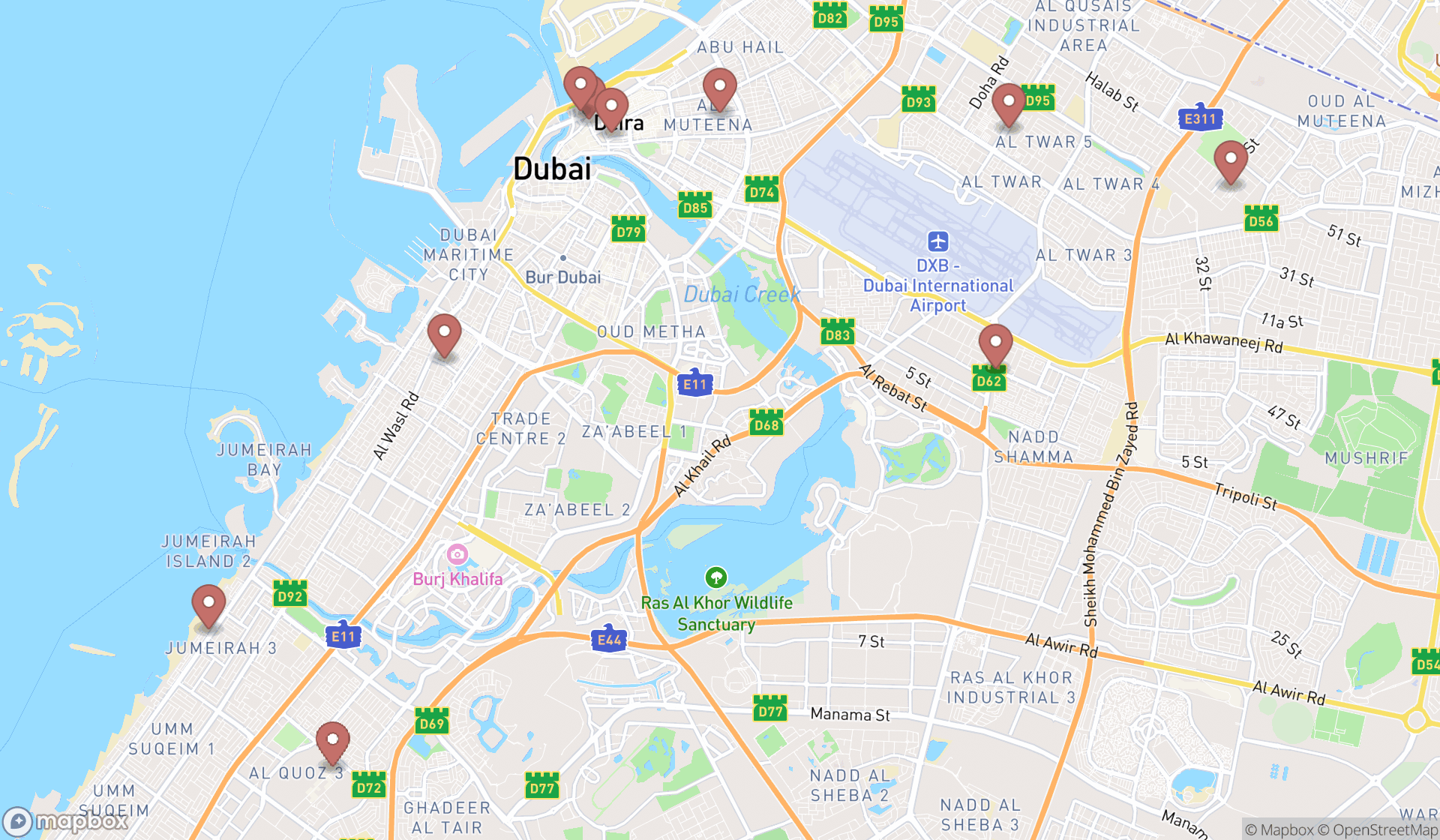 Map showing the ranked general stores in Dubai, Dubai