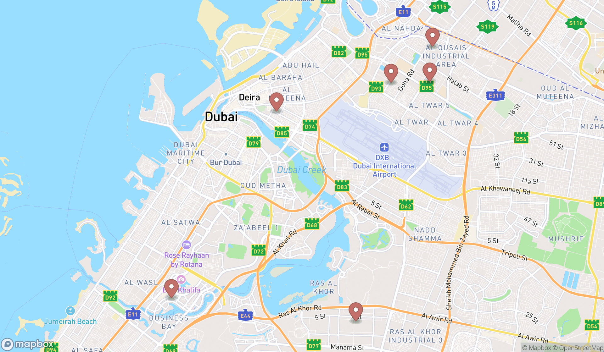 Map showing the ranked geological services in Dubai, Dubai