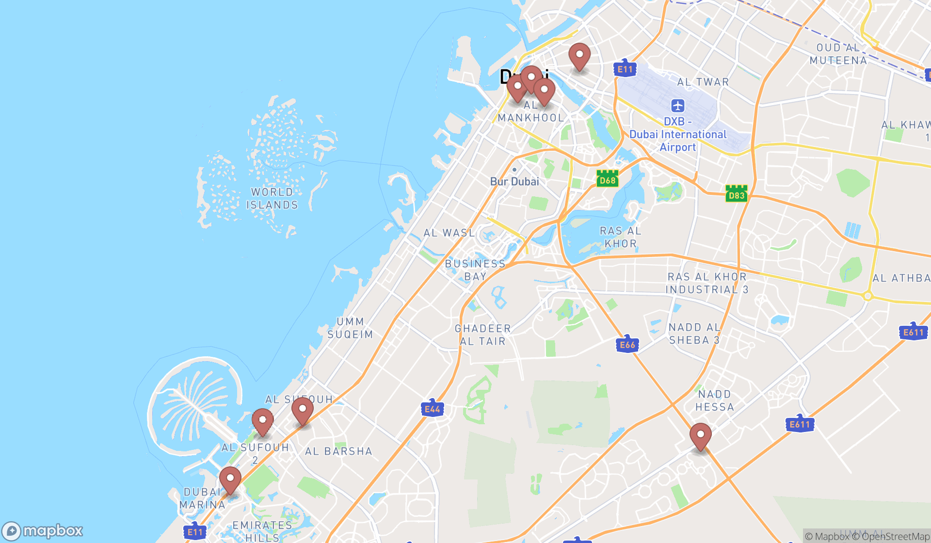 Map showing the ranked german language schools in Dubai, Dubai