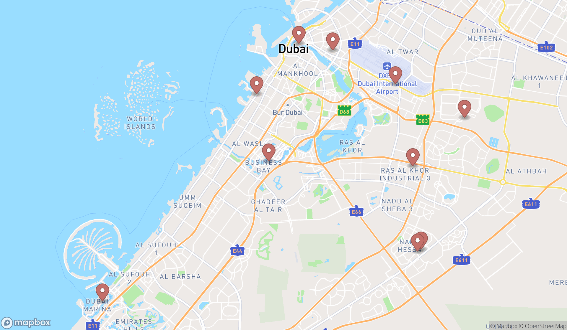 Map showing the ranked gift basket stores in Dubai, Dubai