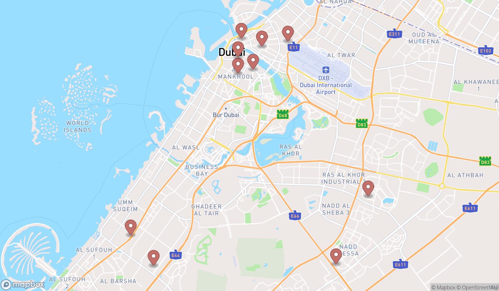 Map showing the ranked gift shops in Dubai, Dubai