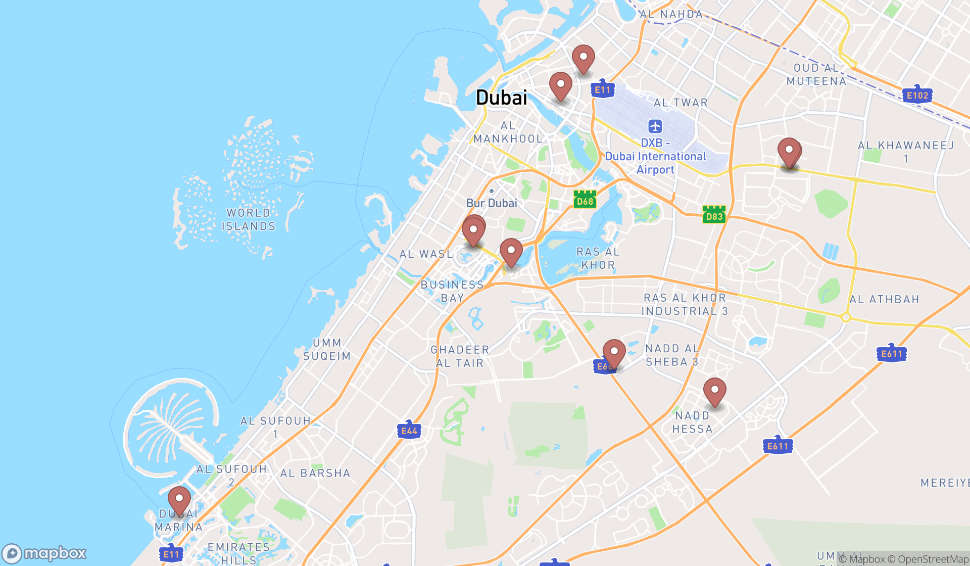 Map showing the ranked gift wrap stores in Dubai, Dubai