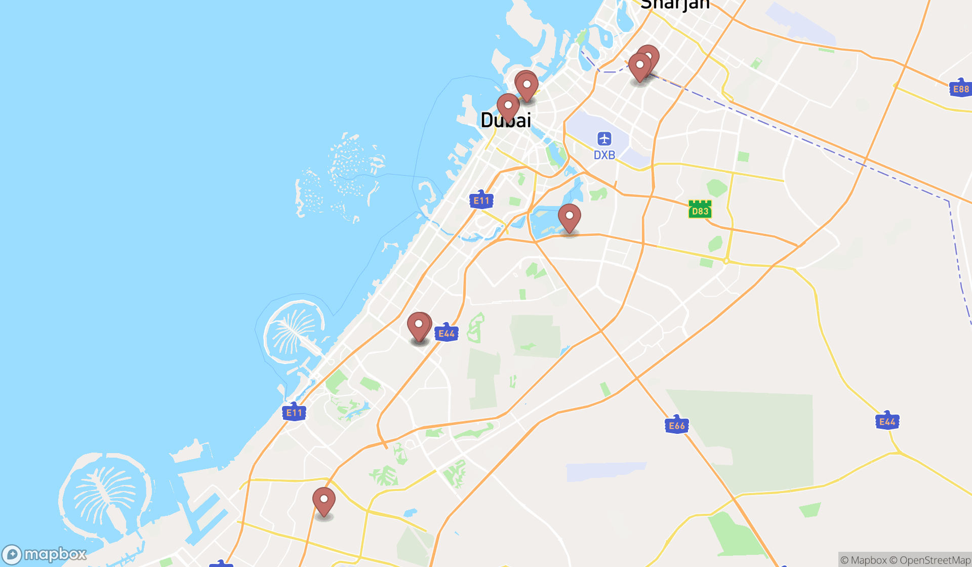 Map showing the ranked glass cutting services in Dubai, Dubai