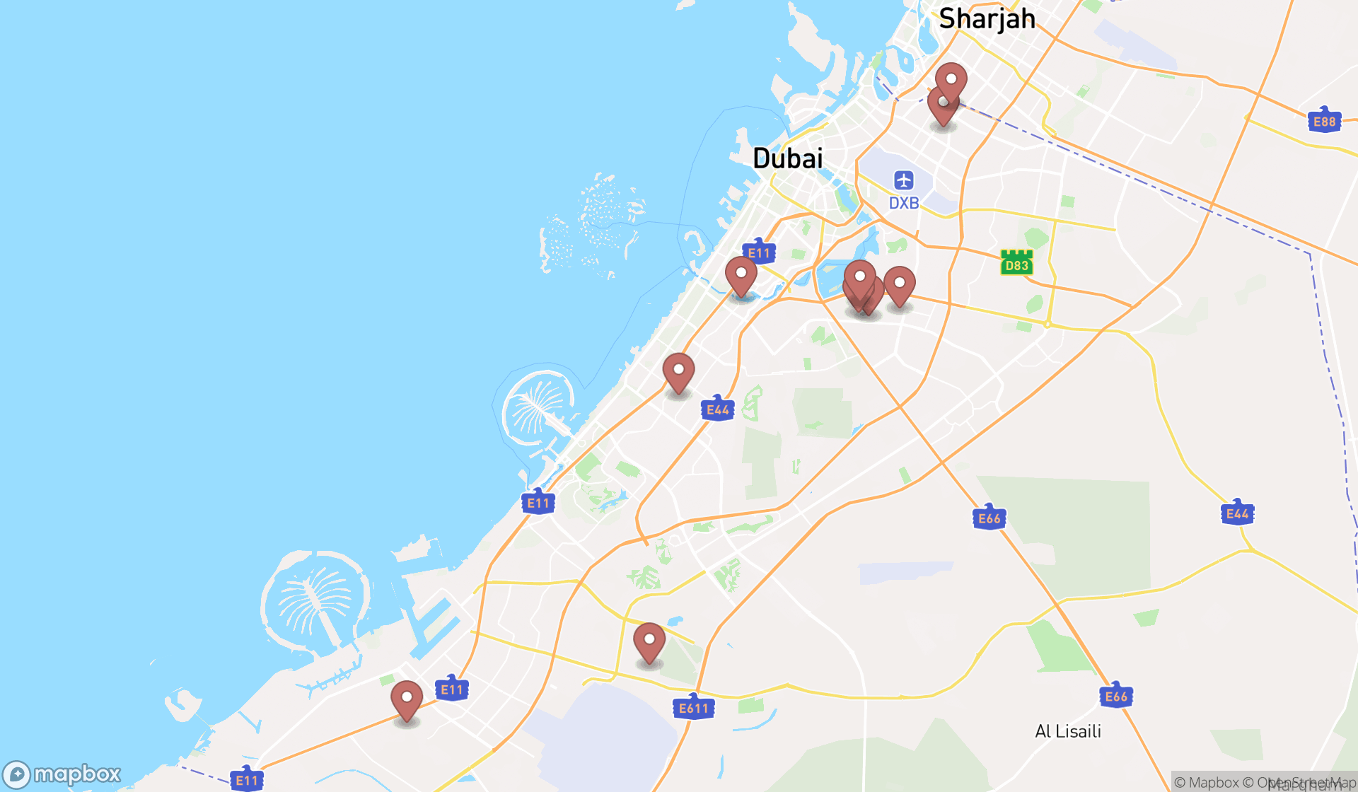 Map showing the ranked glass manufacturers in Dubai, Dubai