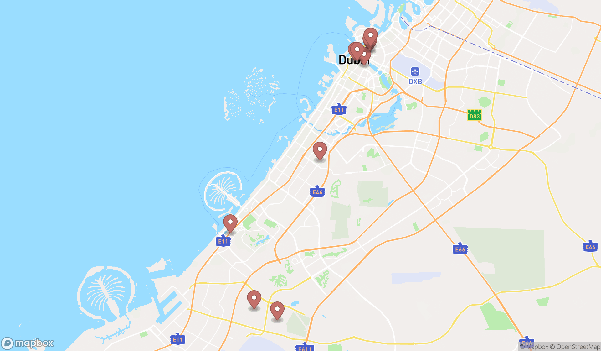 Map showing the ranked glass repair services in Dubai, Dubai