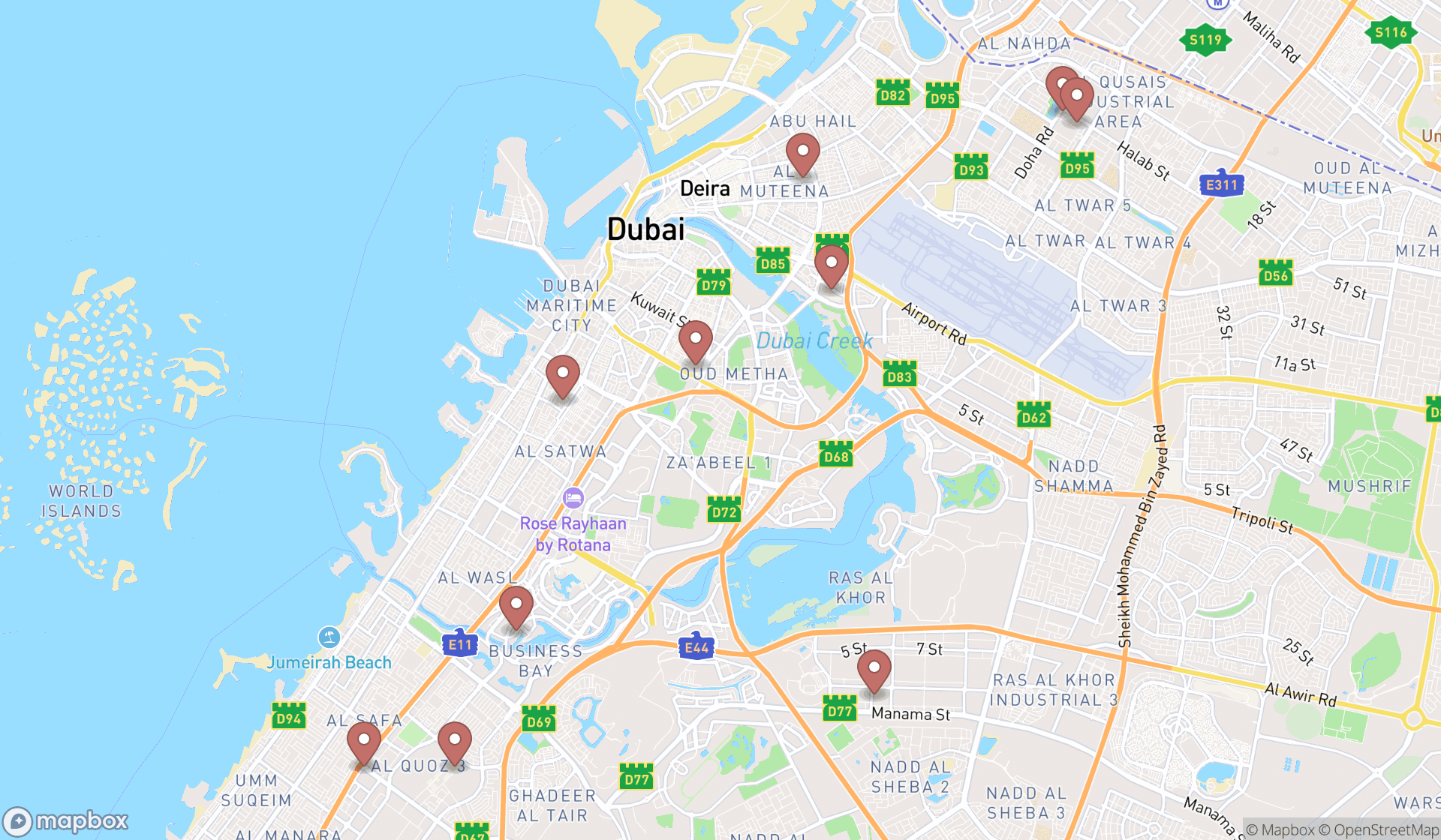 Map showing the ranked glasses repair services in Dubai, Dubai