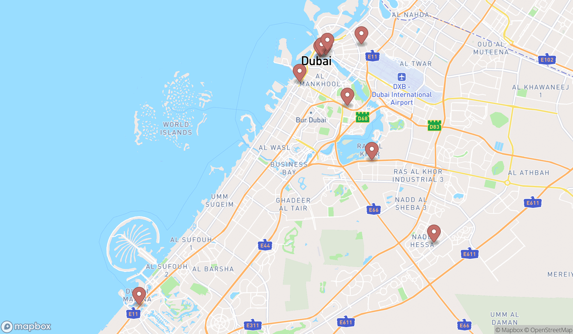 Map showing the ranked glassware stores in Dubai, Dubai