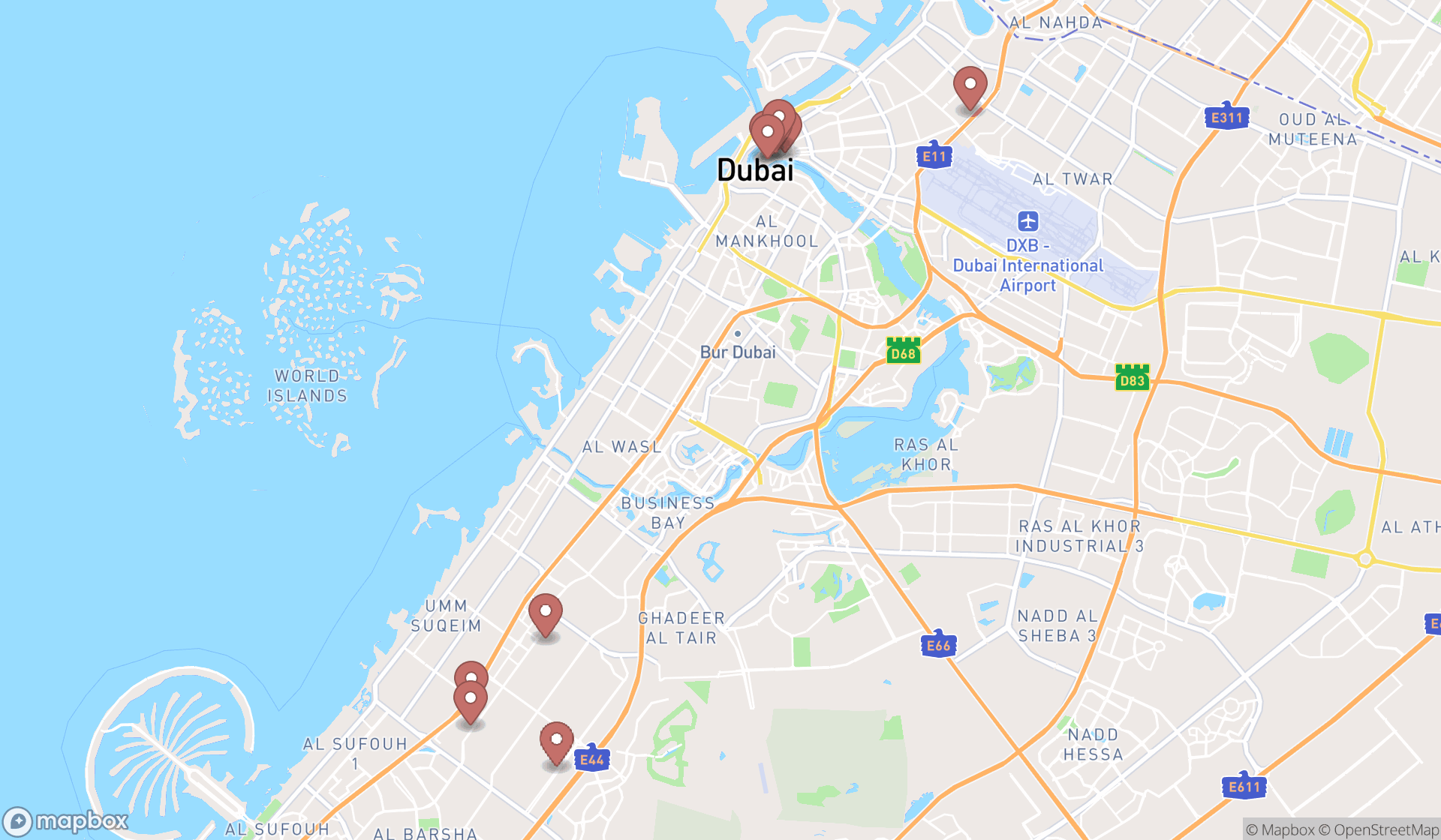 Map showing the ranked glassware wholesalers in Dubai, Dubai