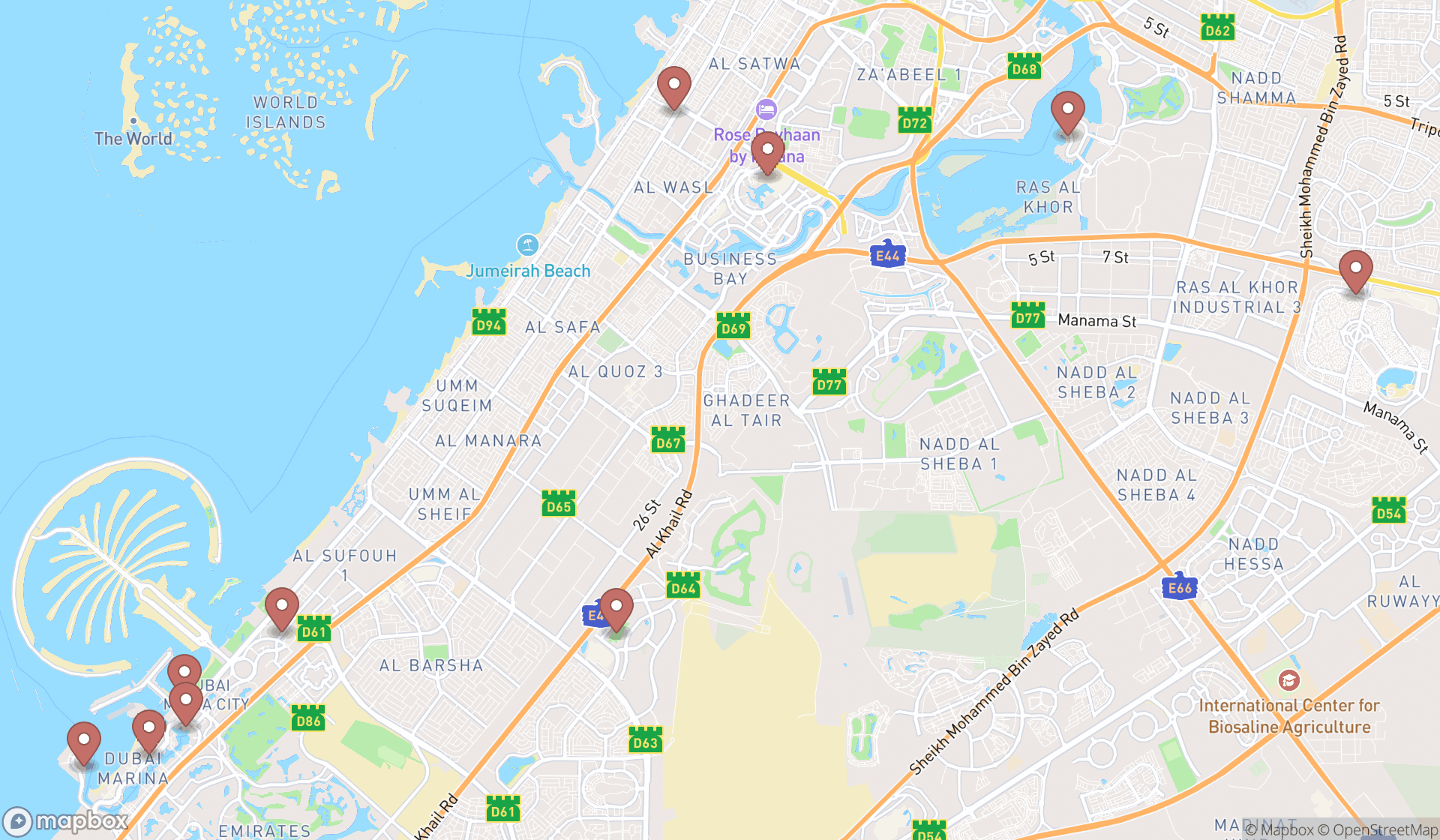 Map showing the ranked gluten-free restaurants in Dubai, Dubai