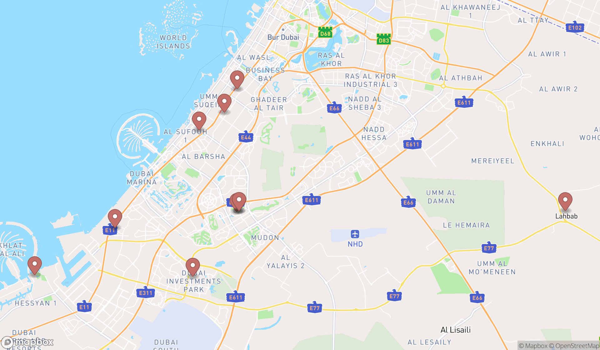 Map showing the ranked go-karting venues in Dubai, Dubai