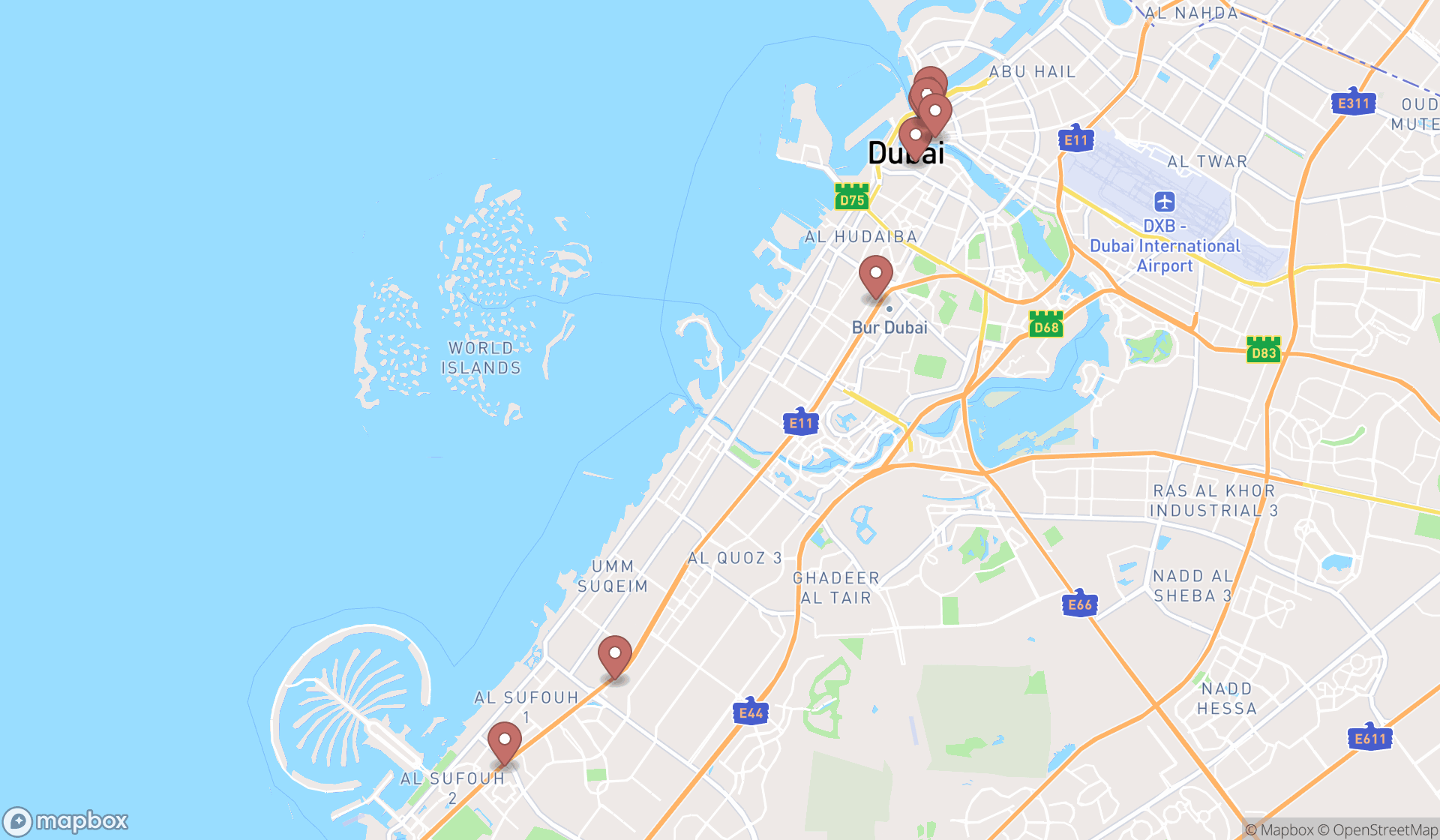 Map showing the ranked gold dealers in Dubai, Dubai