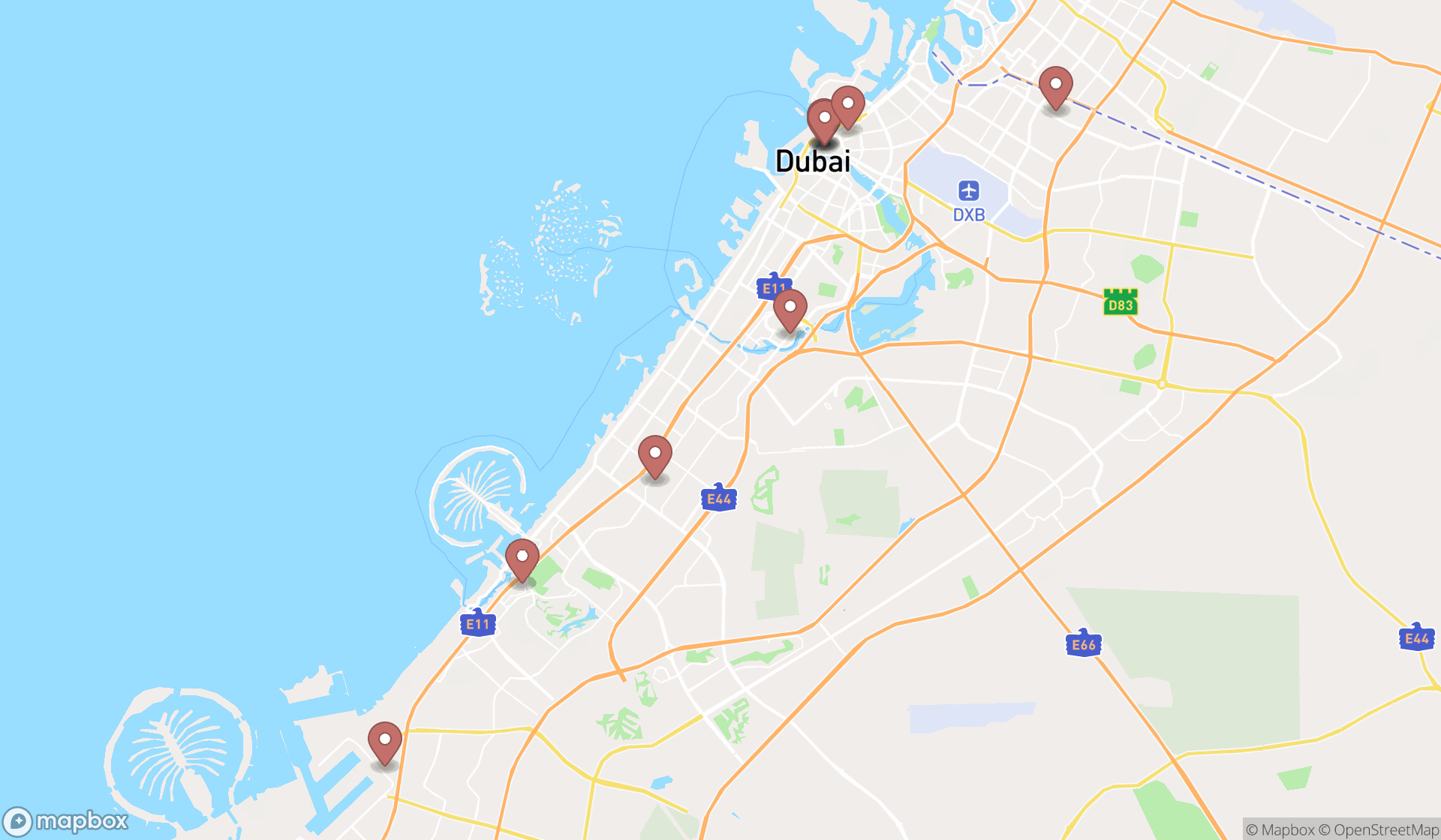Map showing the ranked gold mining companies in Dubai, Dubai
