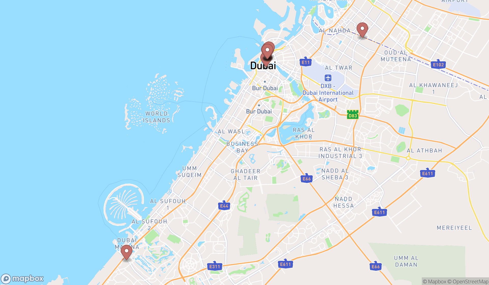 Map showing the ranked goldsmiths in Dubai, Dubai