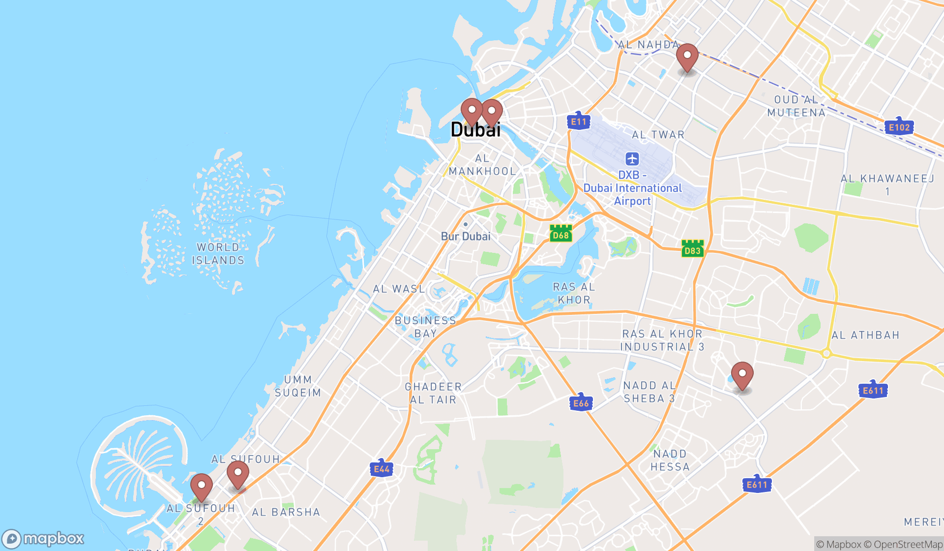 Map showing the ranked governments in Dubai, Dubai