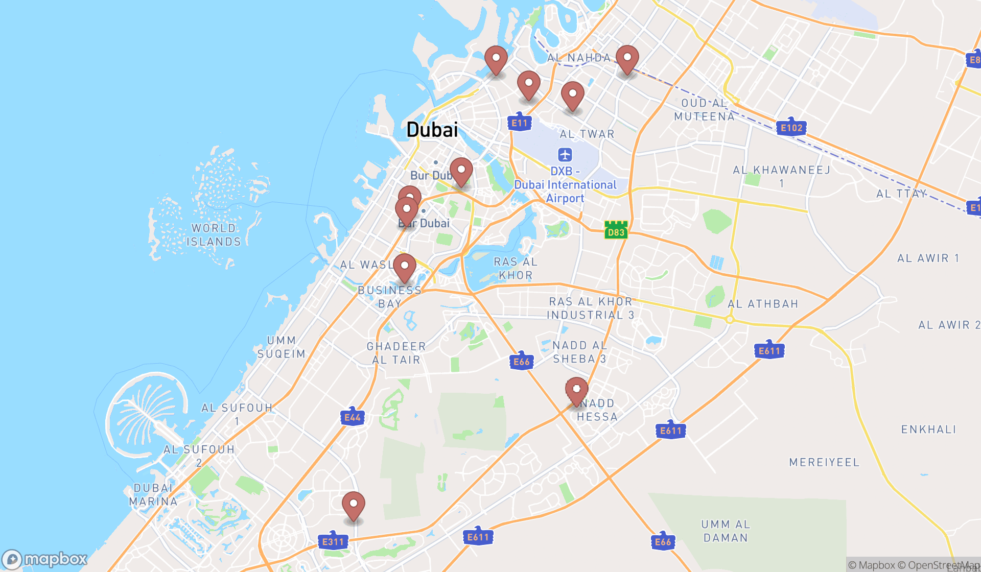 Map showing the ranked gps suppliers in Dubai, Dubai