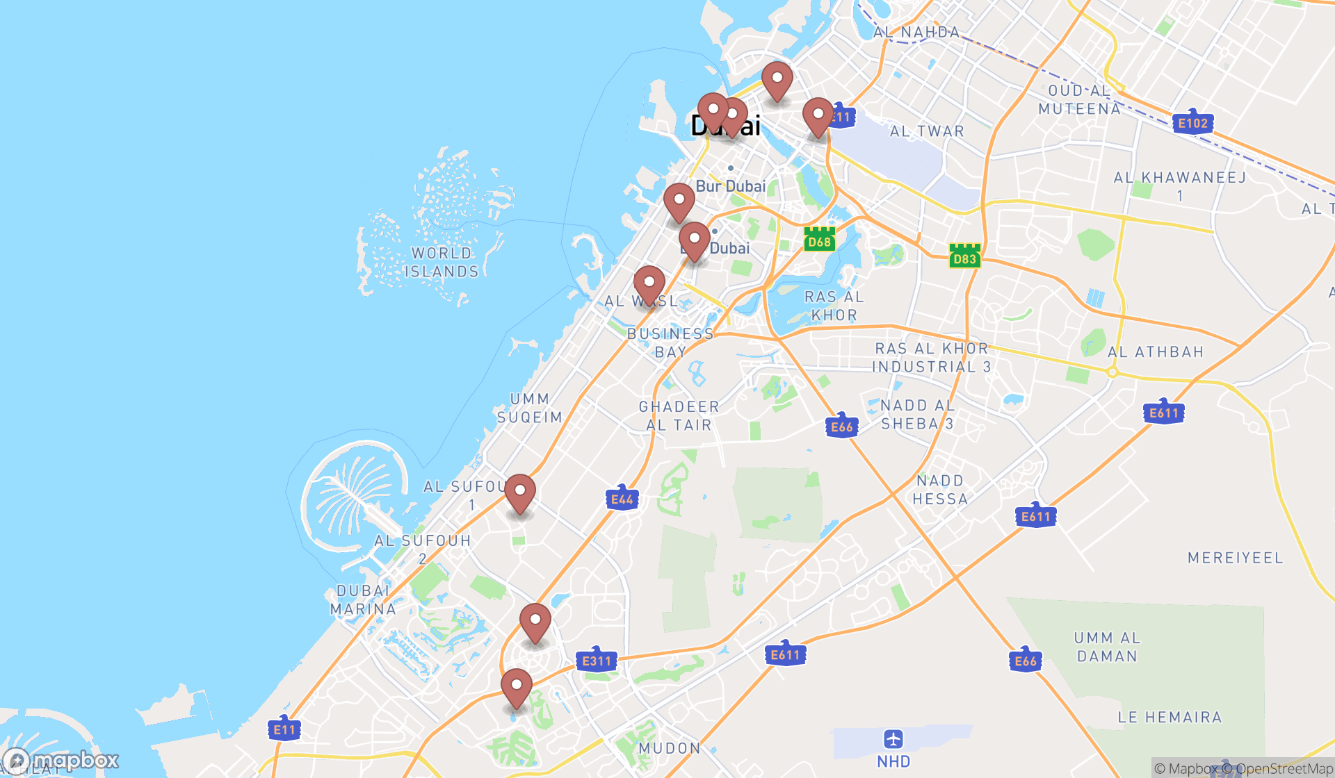 Map showing the ranked graphic designers in Dubai, Dubai