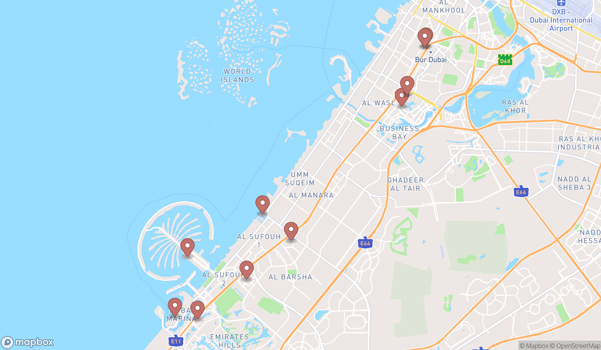 Map showing the ranked greek restaurants in Dubai, Dubai
