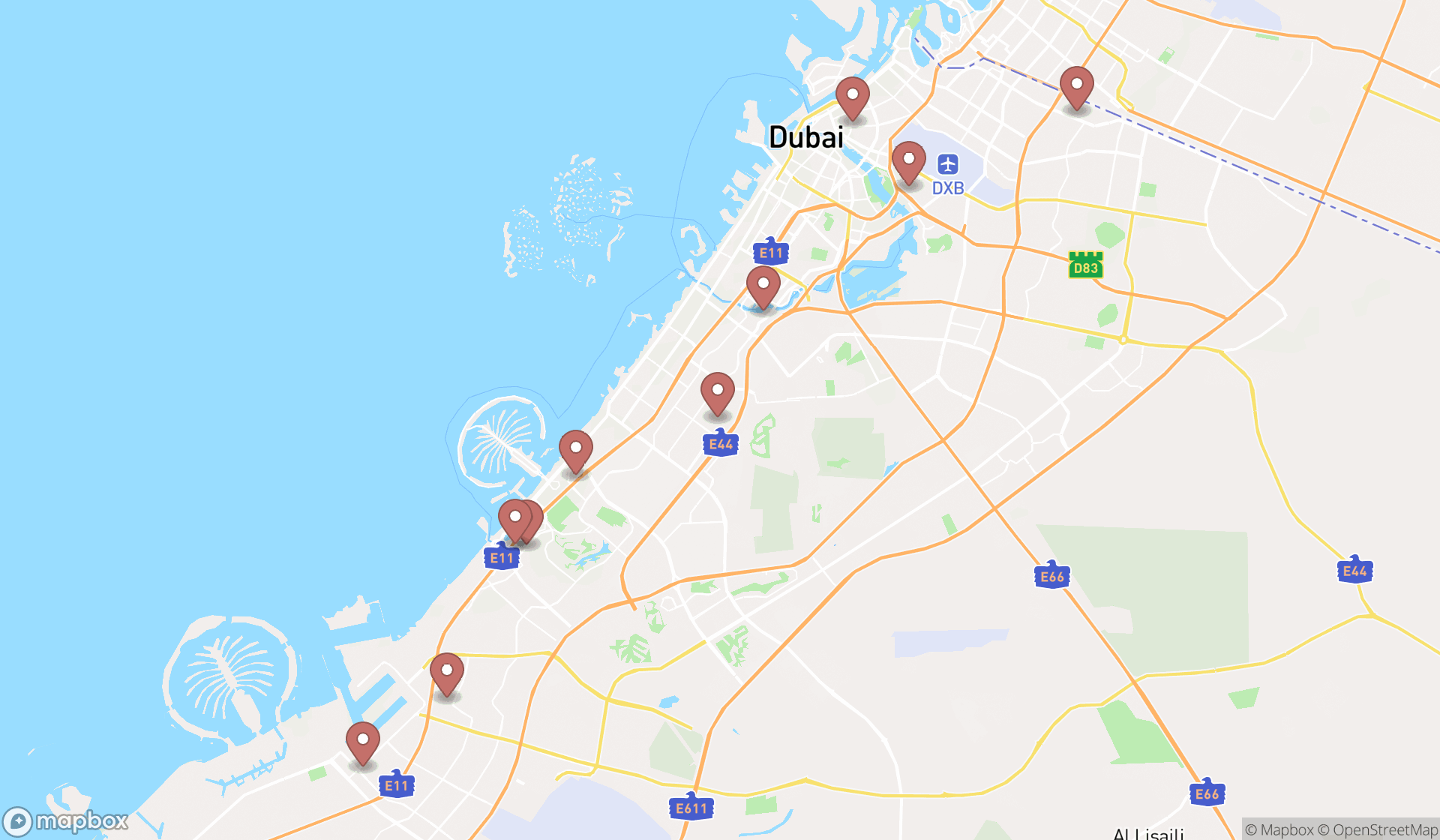 Map showing the ranked green energy suppliers in Dubai, Dubai