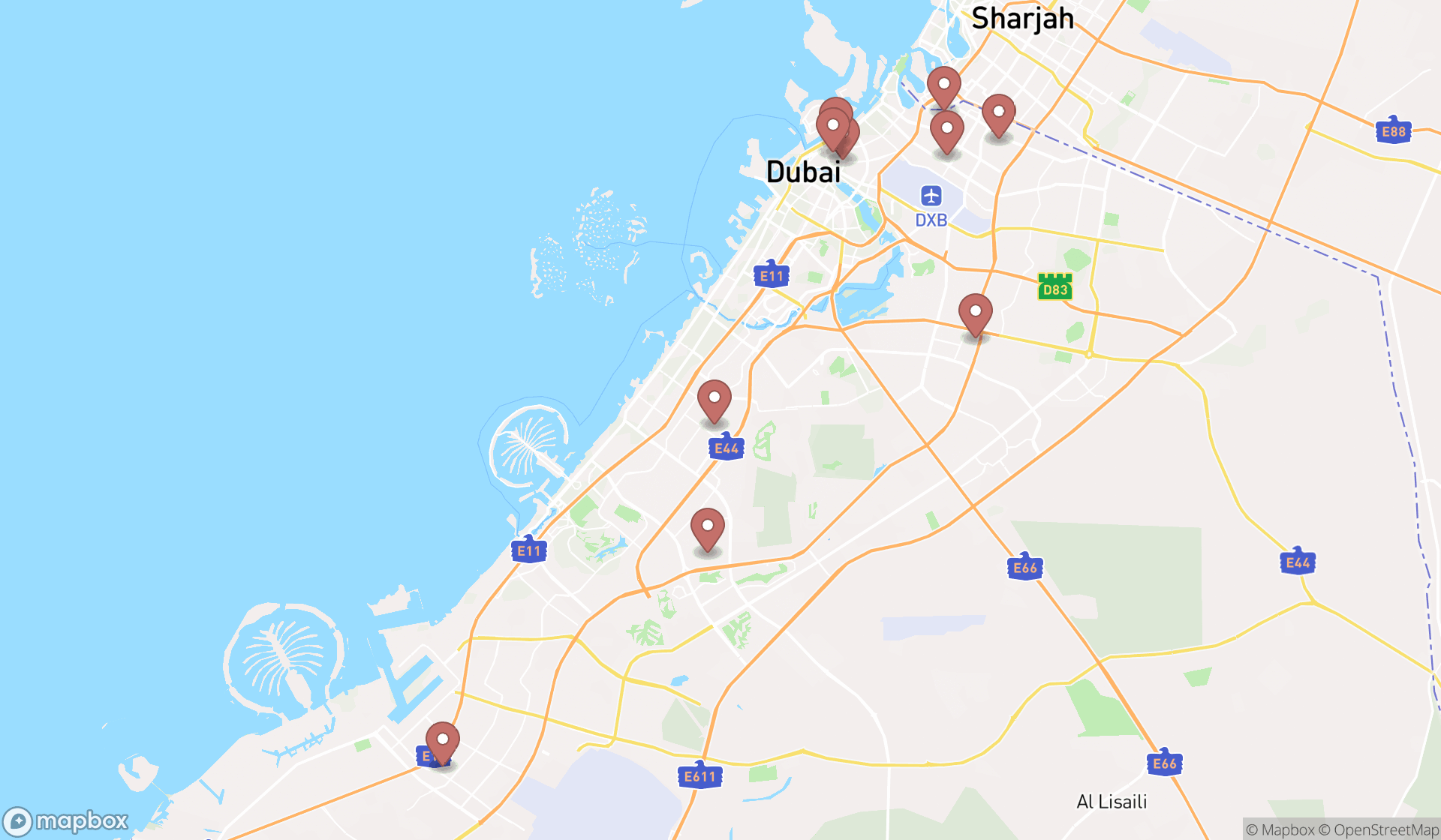 Map showing the ranked greengrocers in Dubai, Dubai