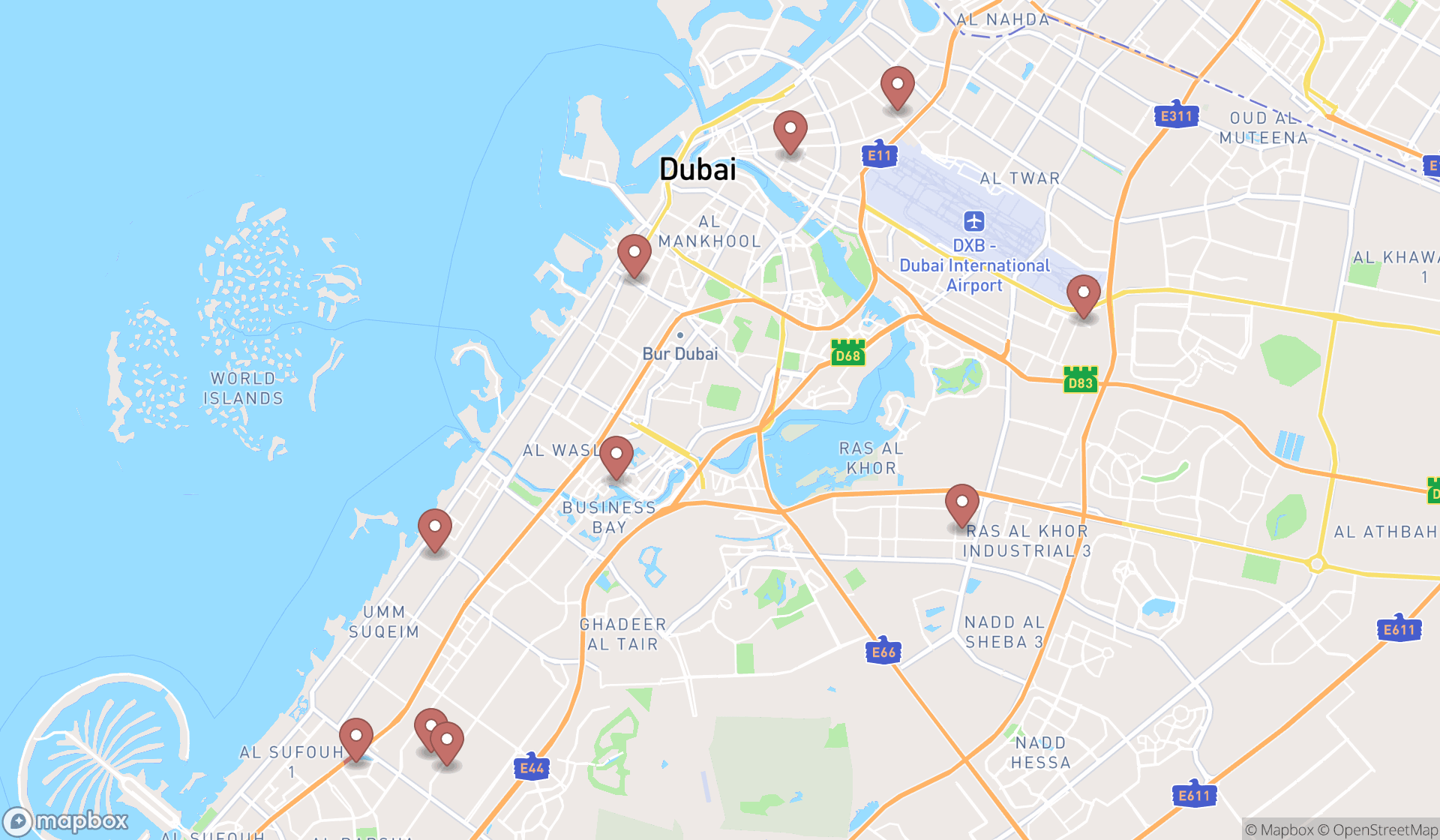 Map showing the ranked greeting card shops in Dubai, Dubai