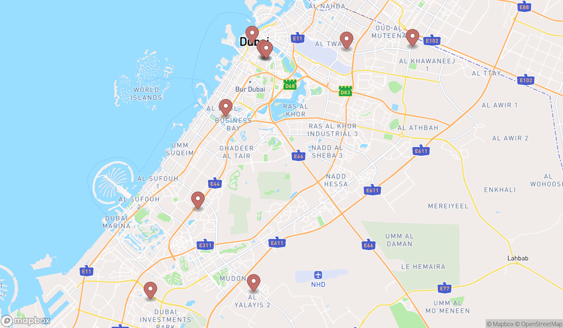 Map showing the ranked grills in Dubai, Dubai
