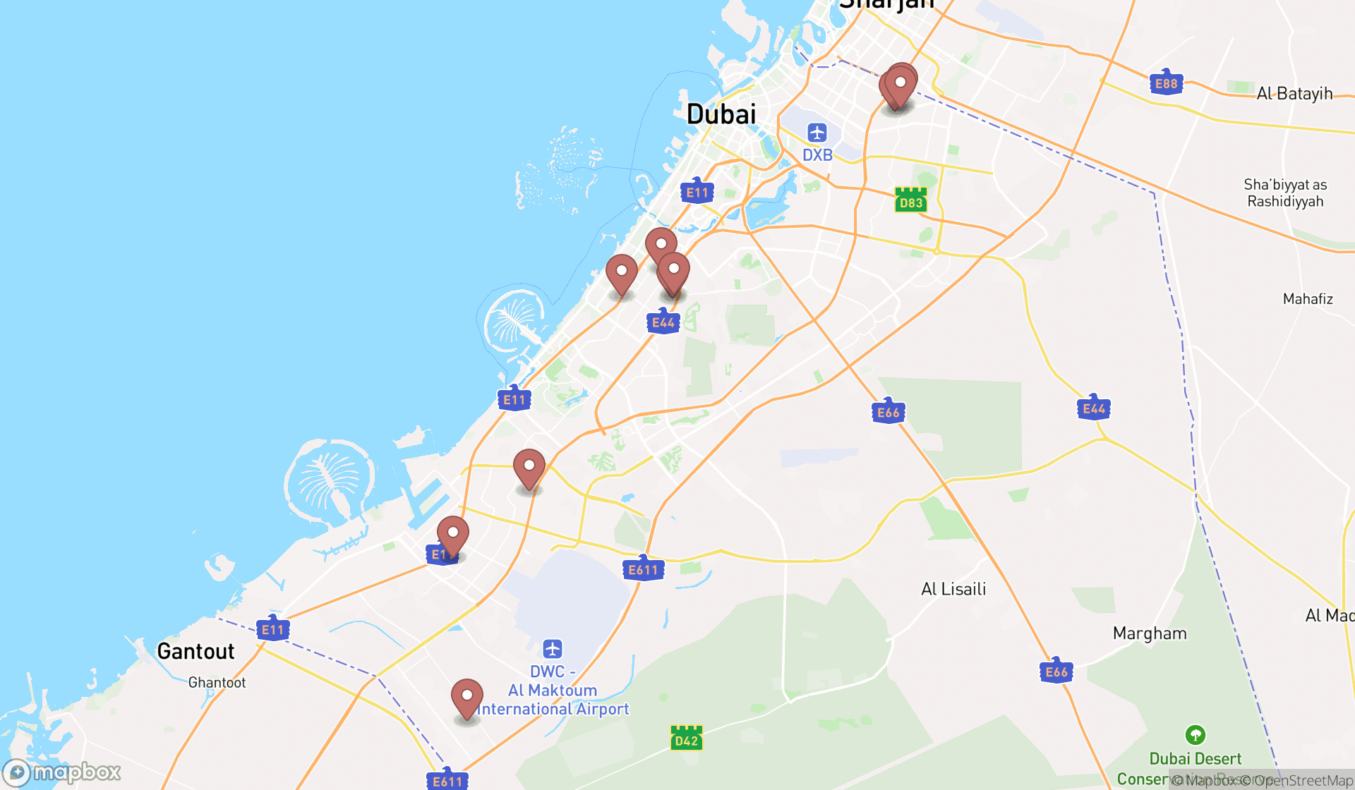 Map showing the ranked group homes in Dubai, Dubai