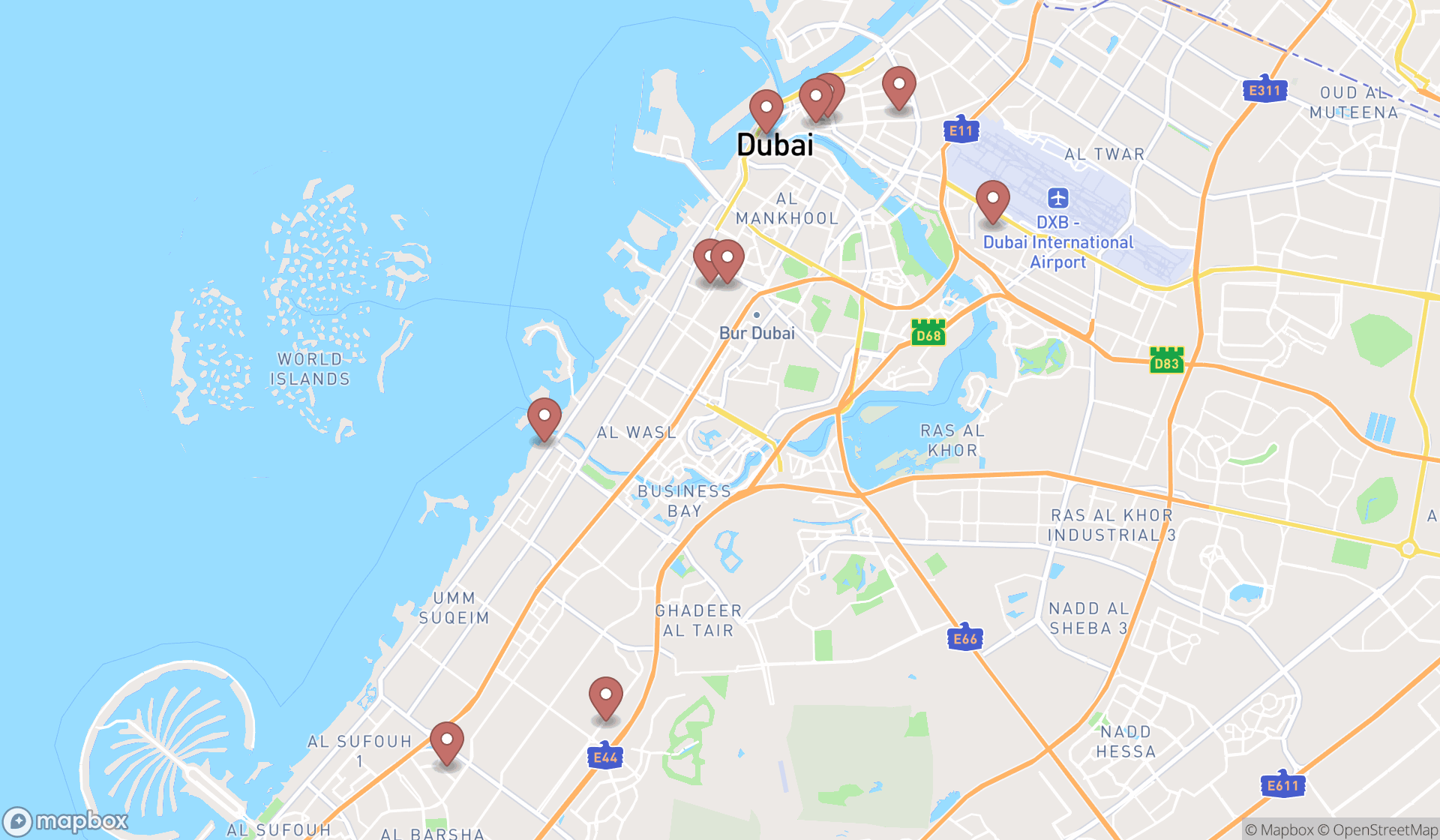 Map showing the ranked guest houses in Dubai, Dubai