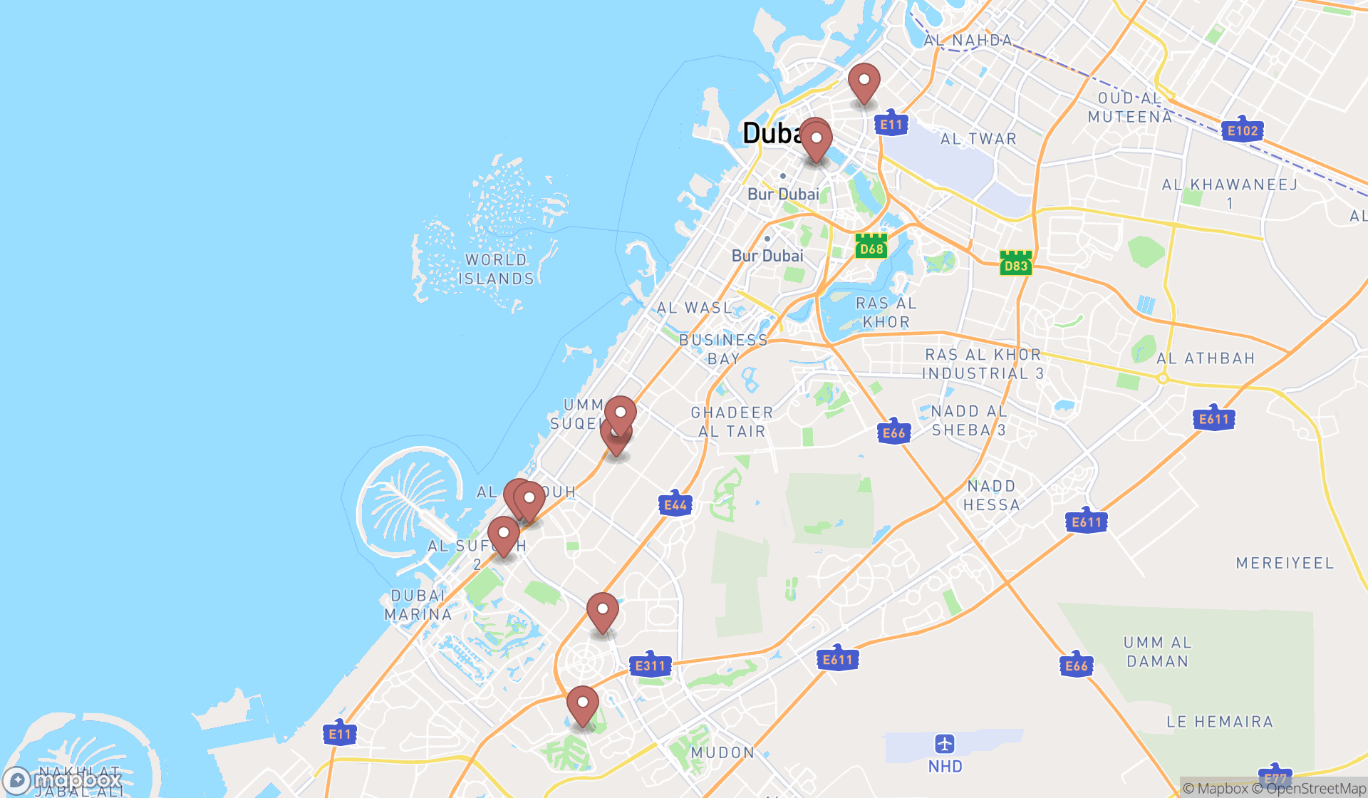 Map showing the ranked guitar instructors in Dubai, Dubai