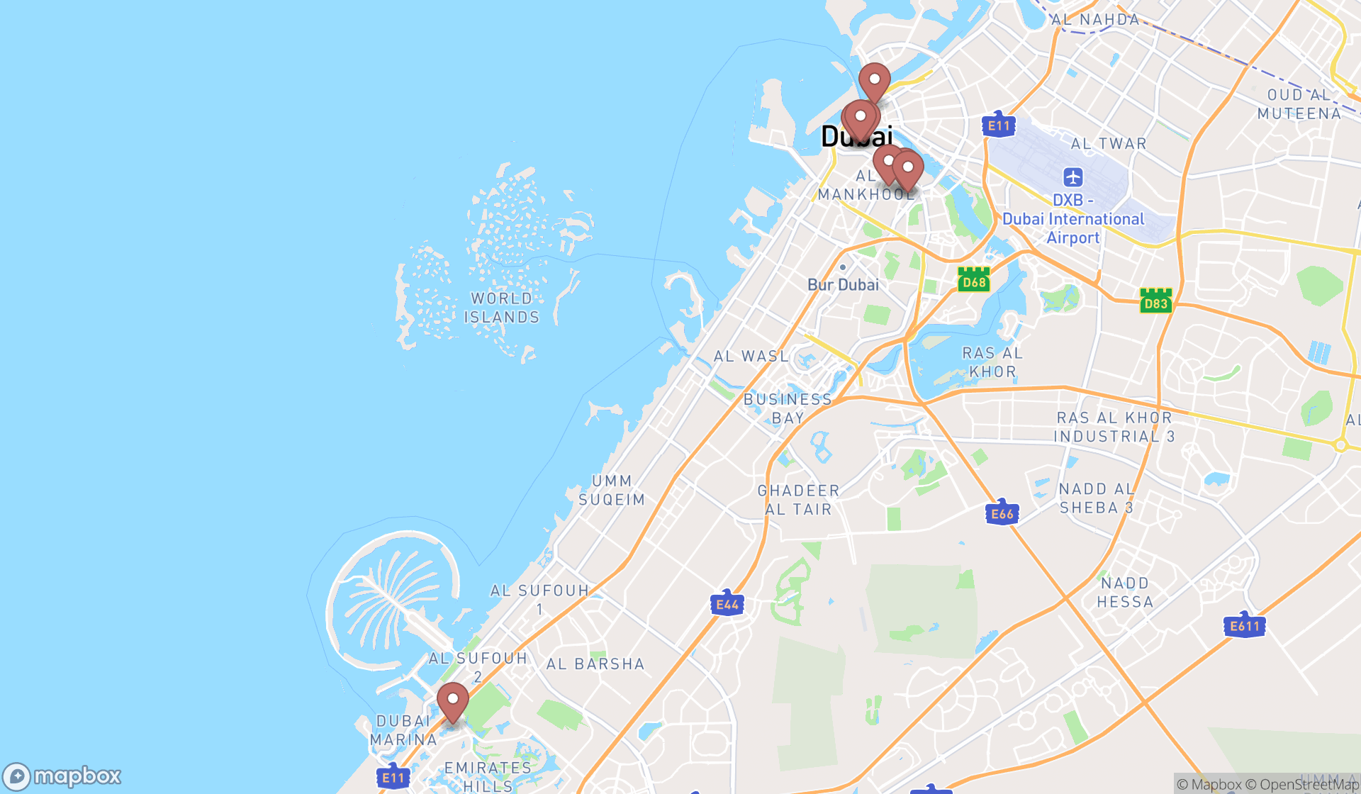 Map showing the ranked gujarati restaurants in Dubai, Dubai