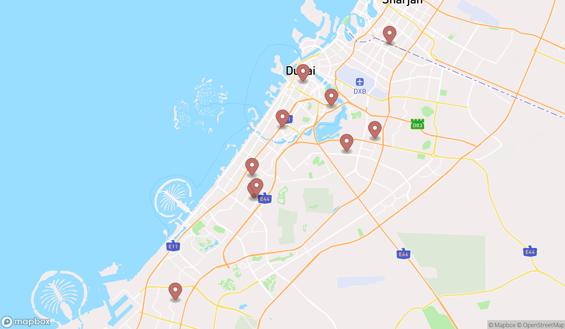Map showing the ranked gypsum product suppliers in Dubai, Dubai