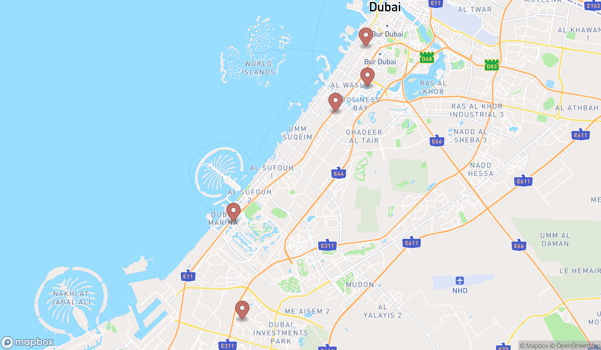 Map showing the ranked hair care services in Dubai, Dubai