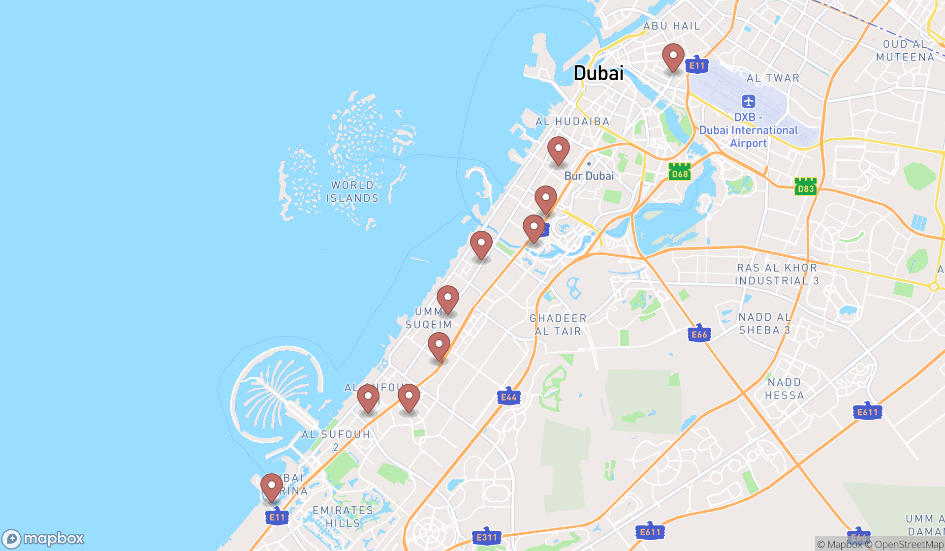 Map showing the ranked hair extension technicians in Dubai, Dubai