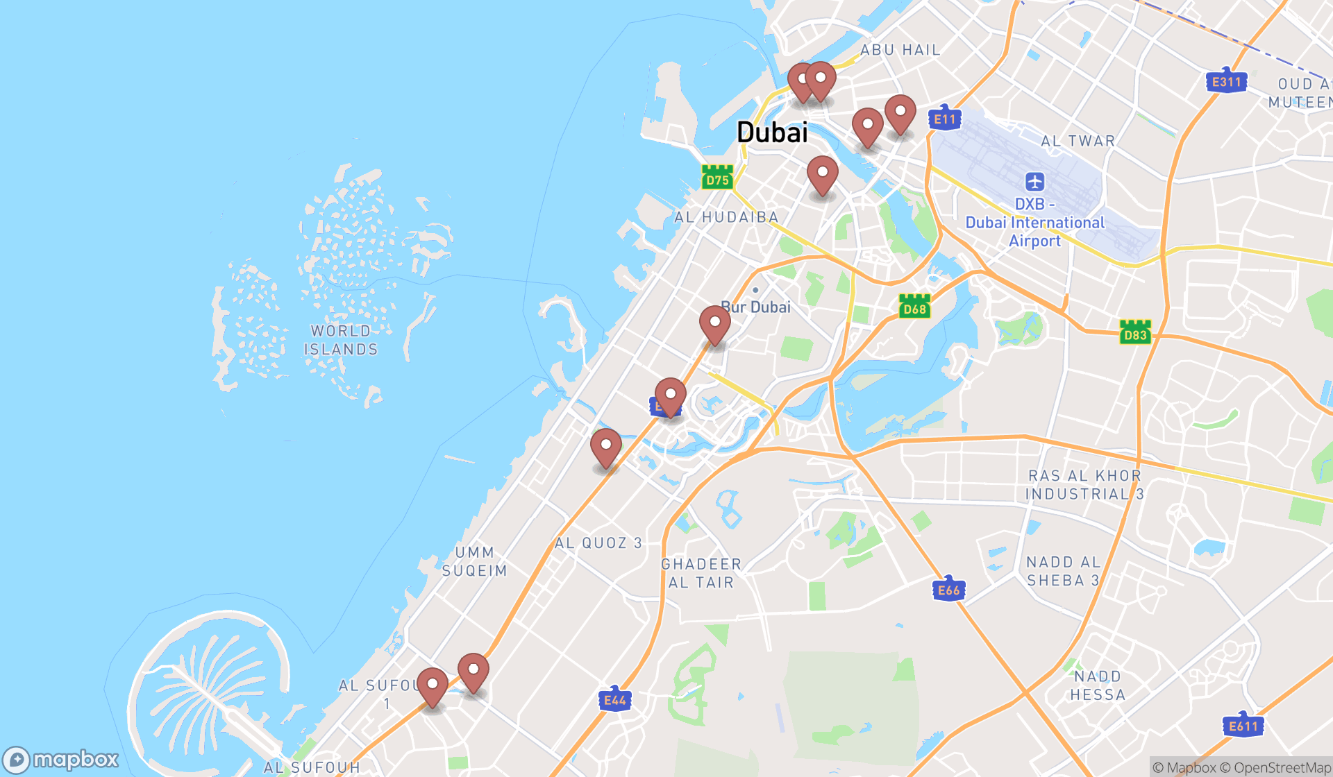 Map showing the ranked hair extensions suppliers in Dubai, Dubai