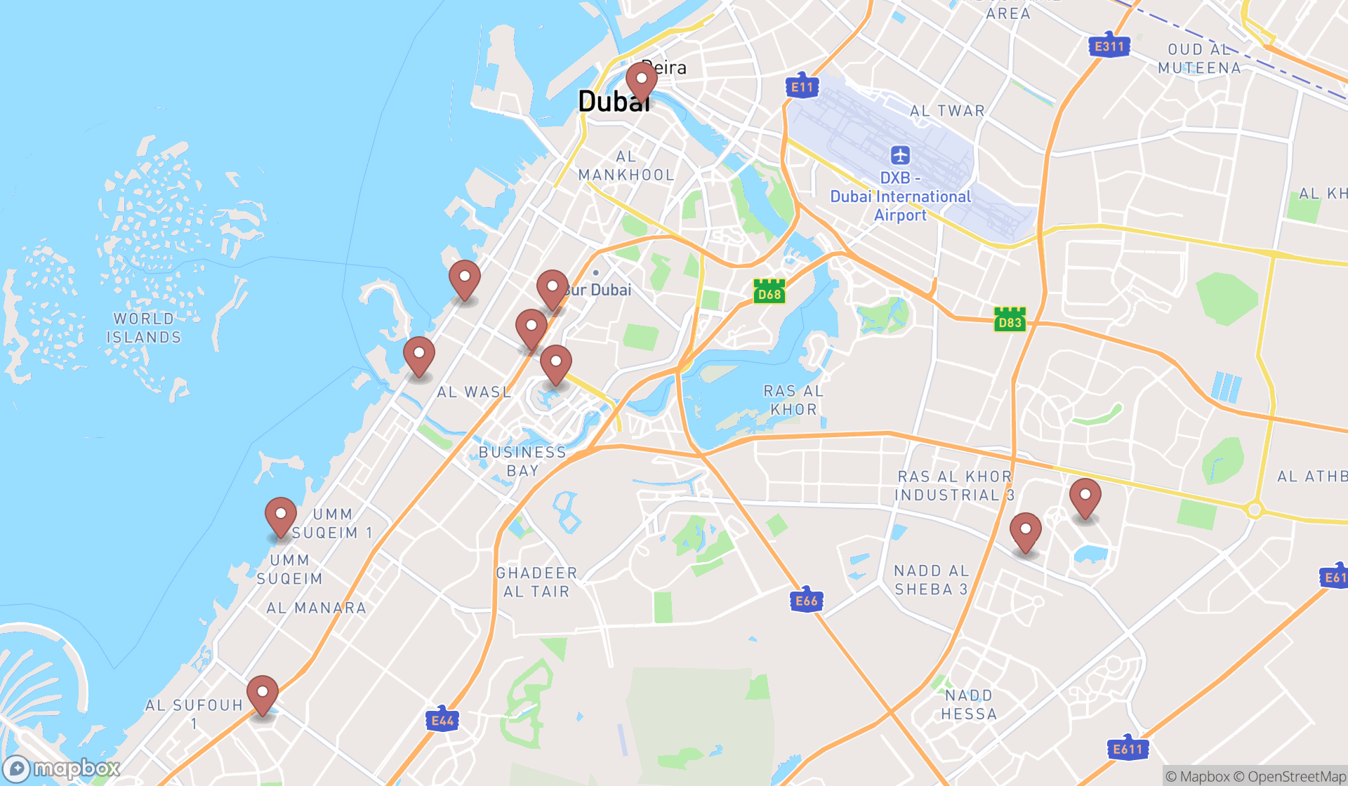 Map showing the ranked halal restaurants in Dubai, Dubai