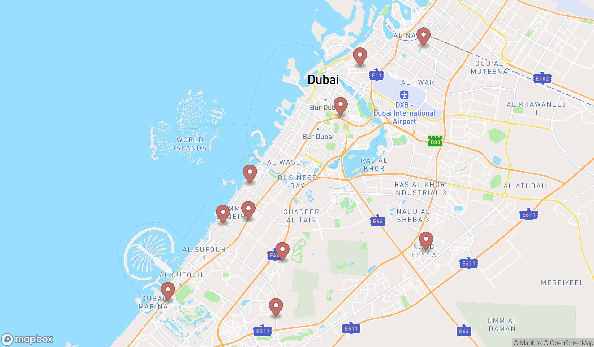 Map showing the ranked hand surgeons in Dubai, Dubai