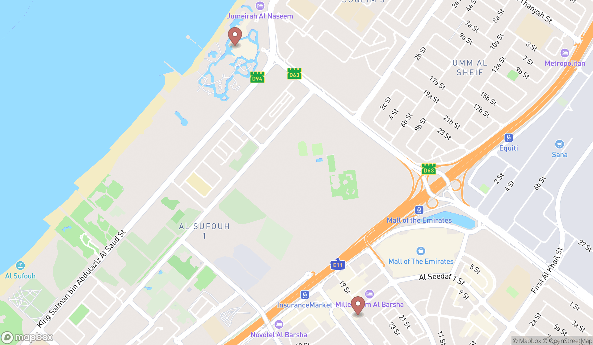 Map showing the ranked handicraft fairs in Dubai, Dubai