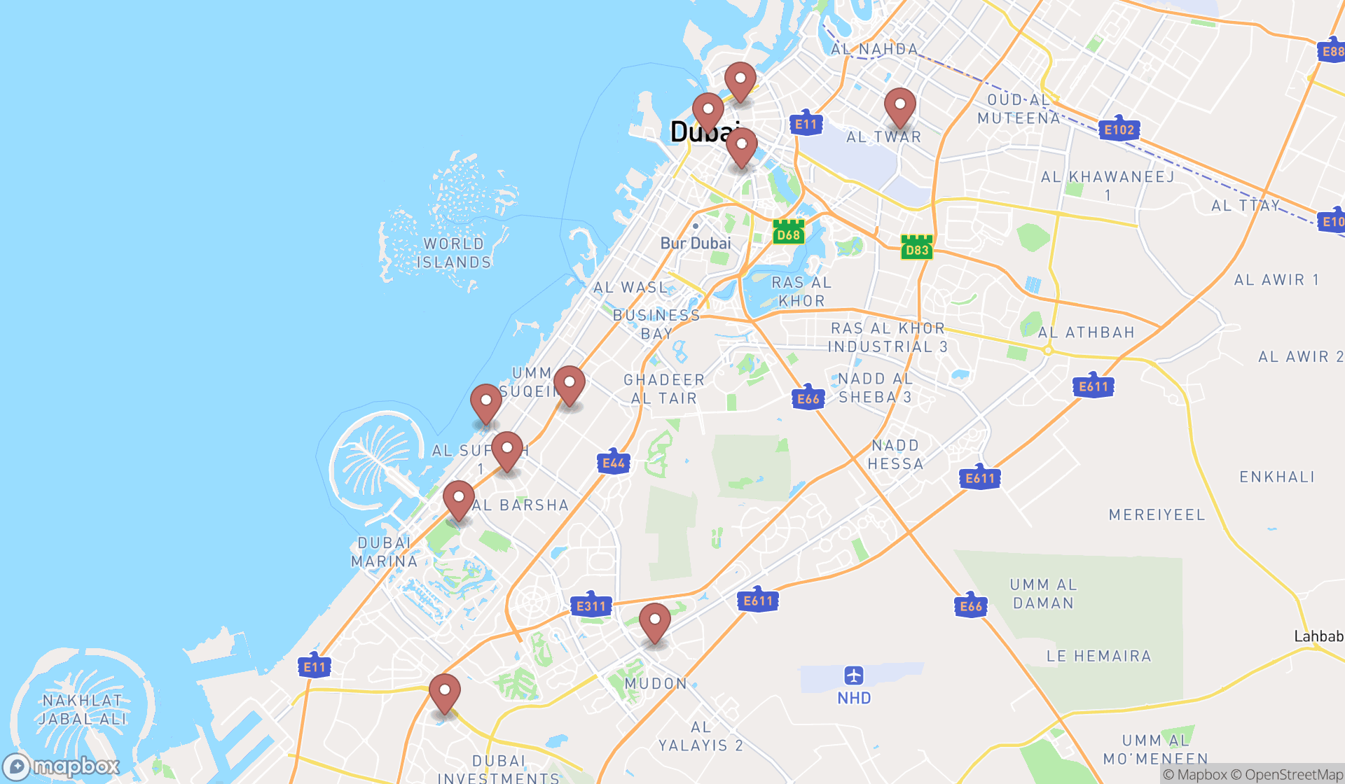 Map showing the ranked handicrafts in Dubai, Dubai